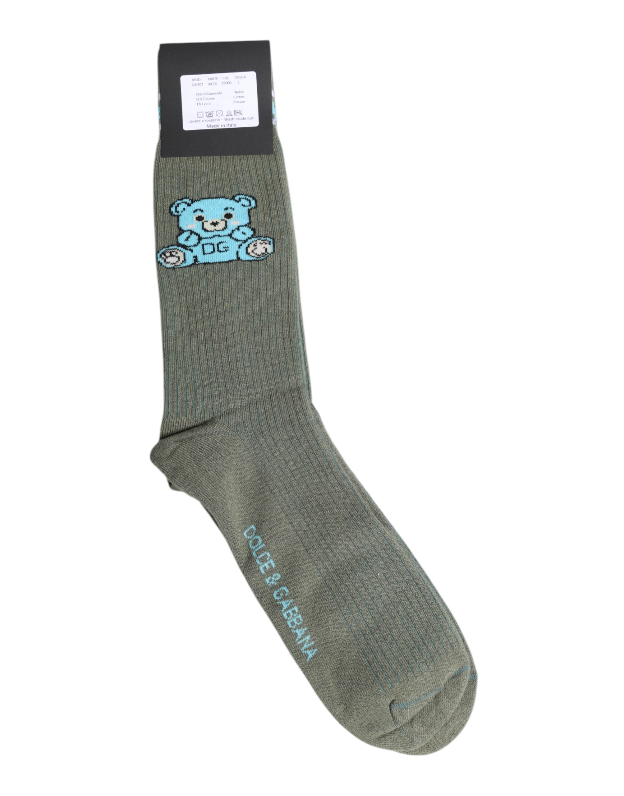 Dolce & Gabbana Graue Baumwollsocken mit DG-Bärenprint