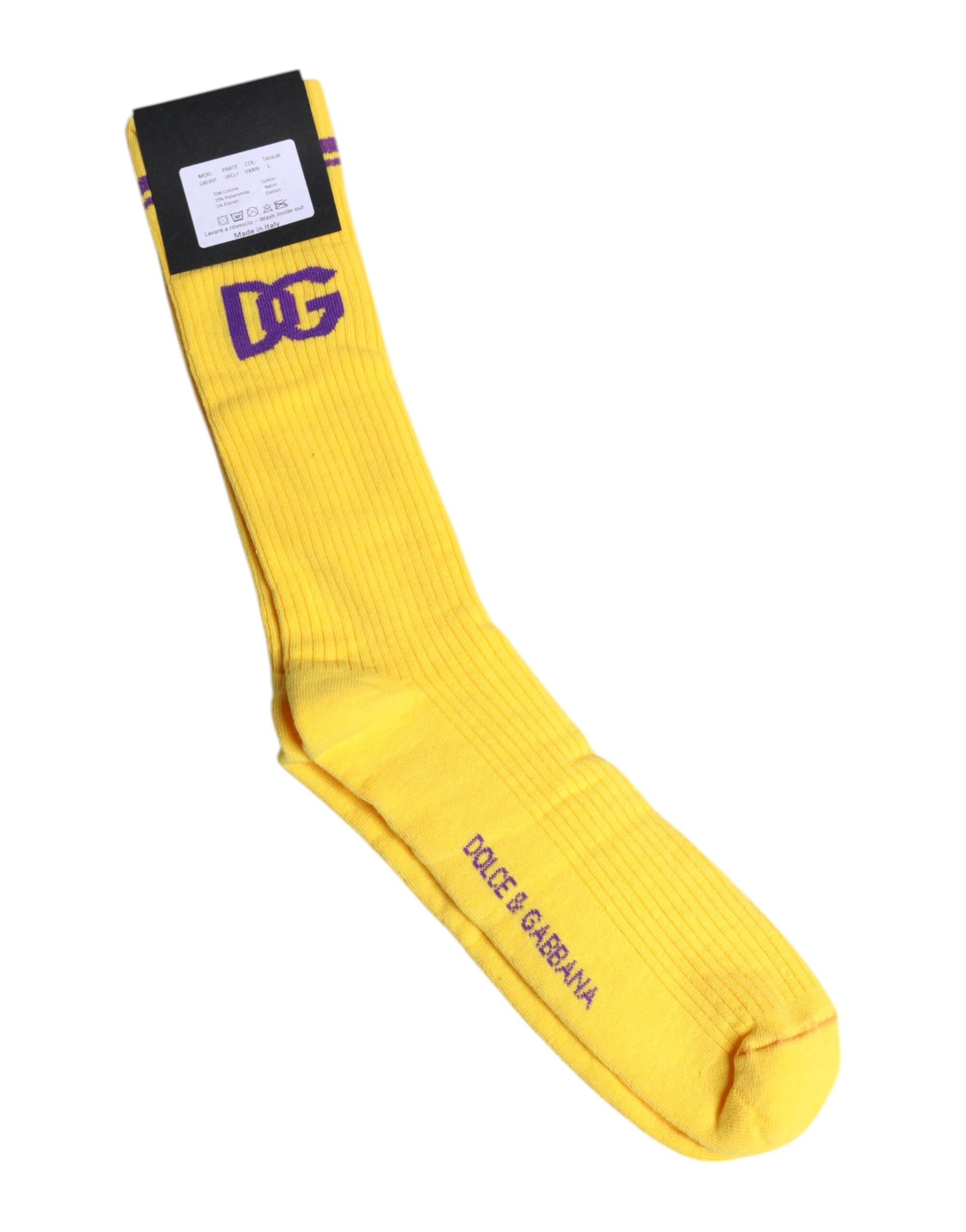 Dolce & Gabbana – Wadenlange Socken aus gelber Baumwolle mit DG-Logo