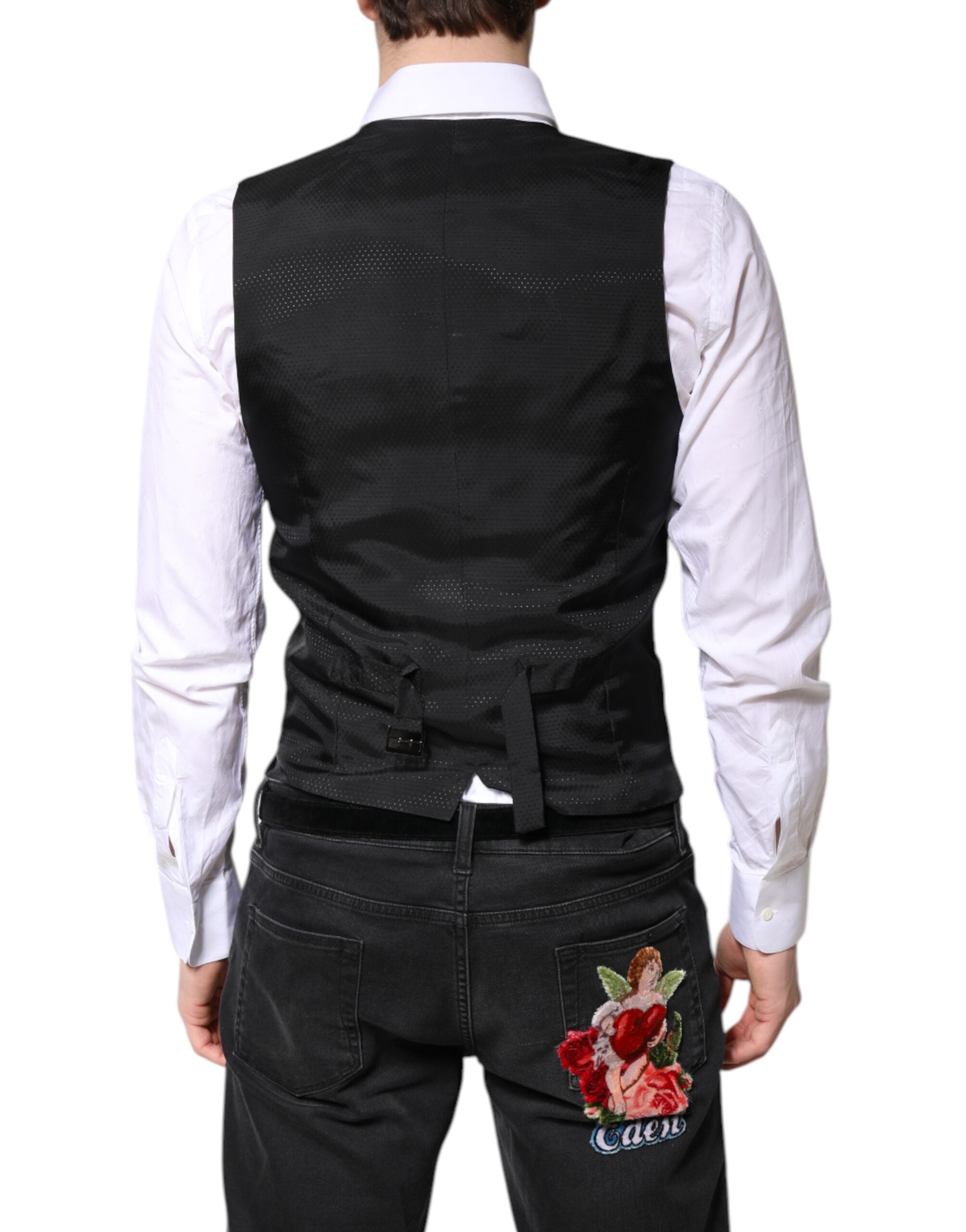 Dolce & Gabbana Black Wool Waistcoat Dress Formal Vest