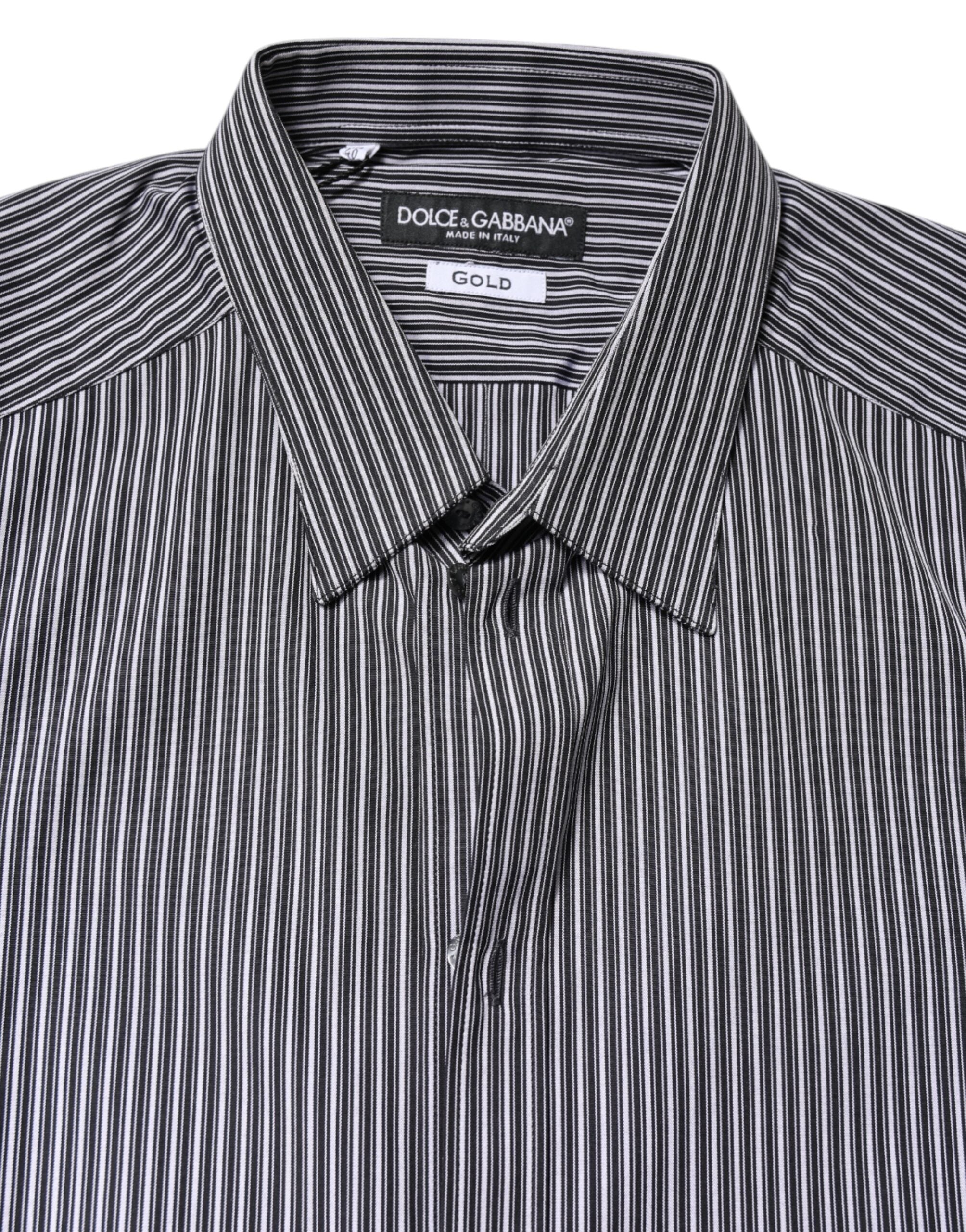 Dolce & Gabbana Black White Striped GOLD Formal Dress Shirt