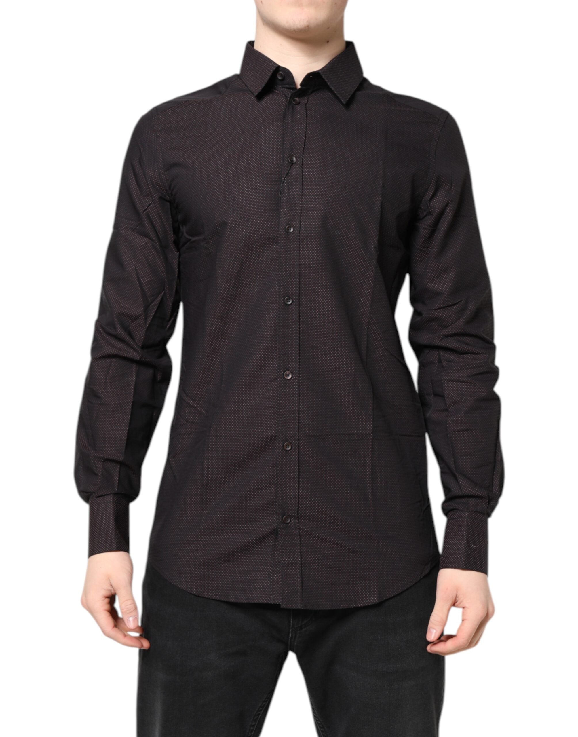 Dolce & Gabbana Maroon Dotted Cotton GOLD Men Dress Shirt