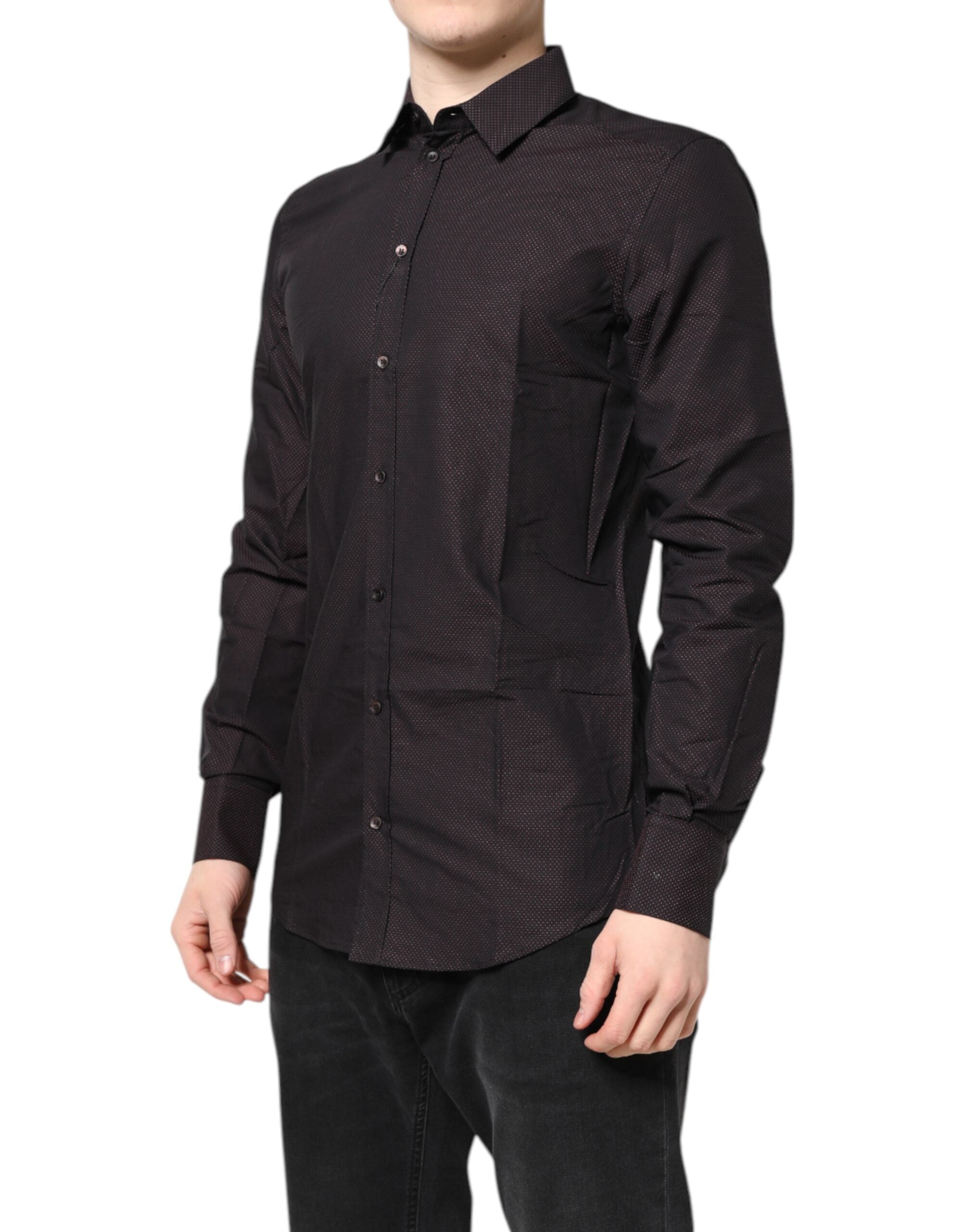 Dolce & Gabbana Maroon Dotted Cotton GOLD Men Dress Shirt