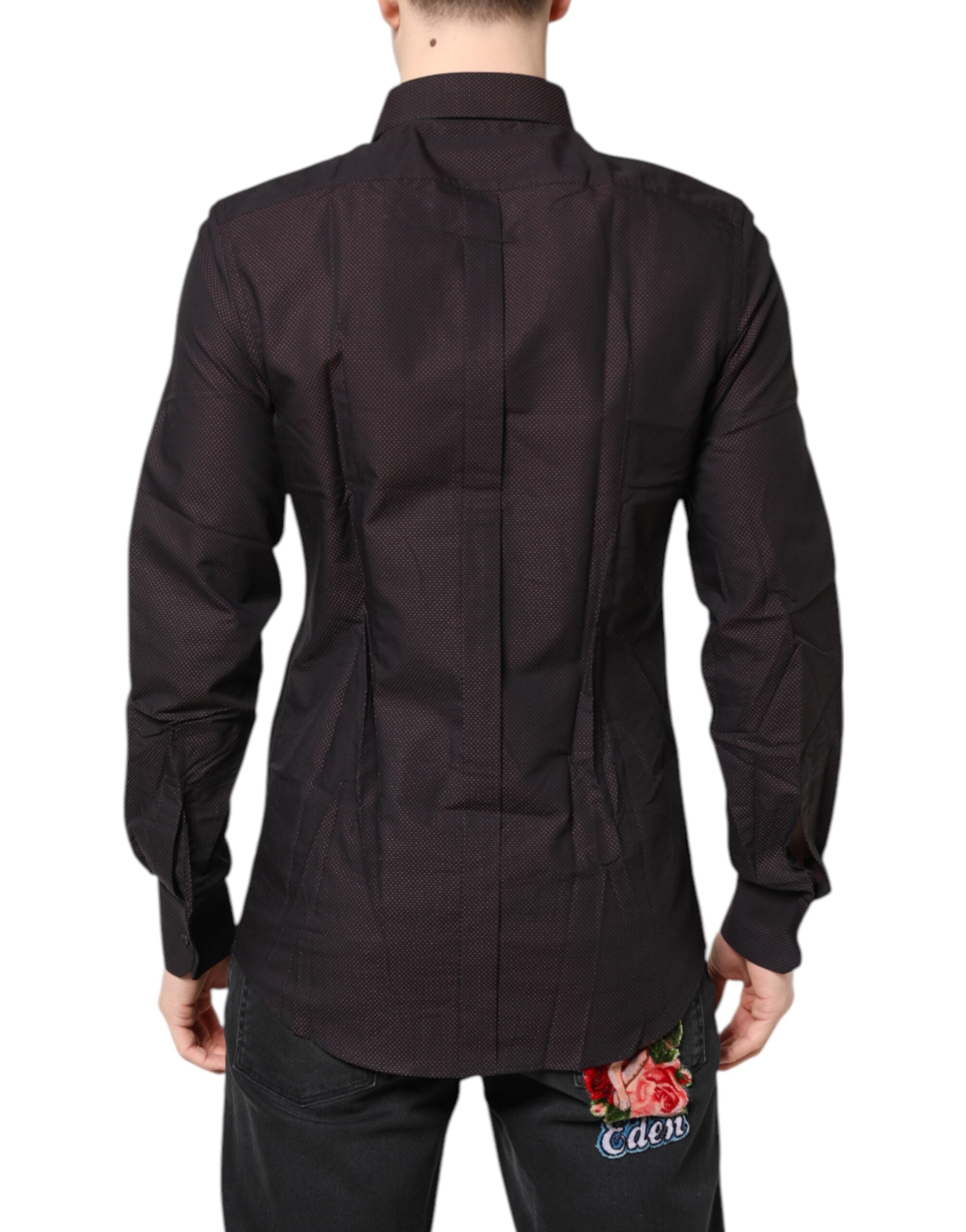 Dolce & Gabbana Maroon Dotted Cotton GOLD Men Dress Shirt