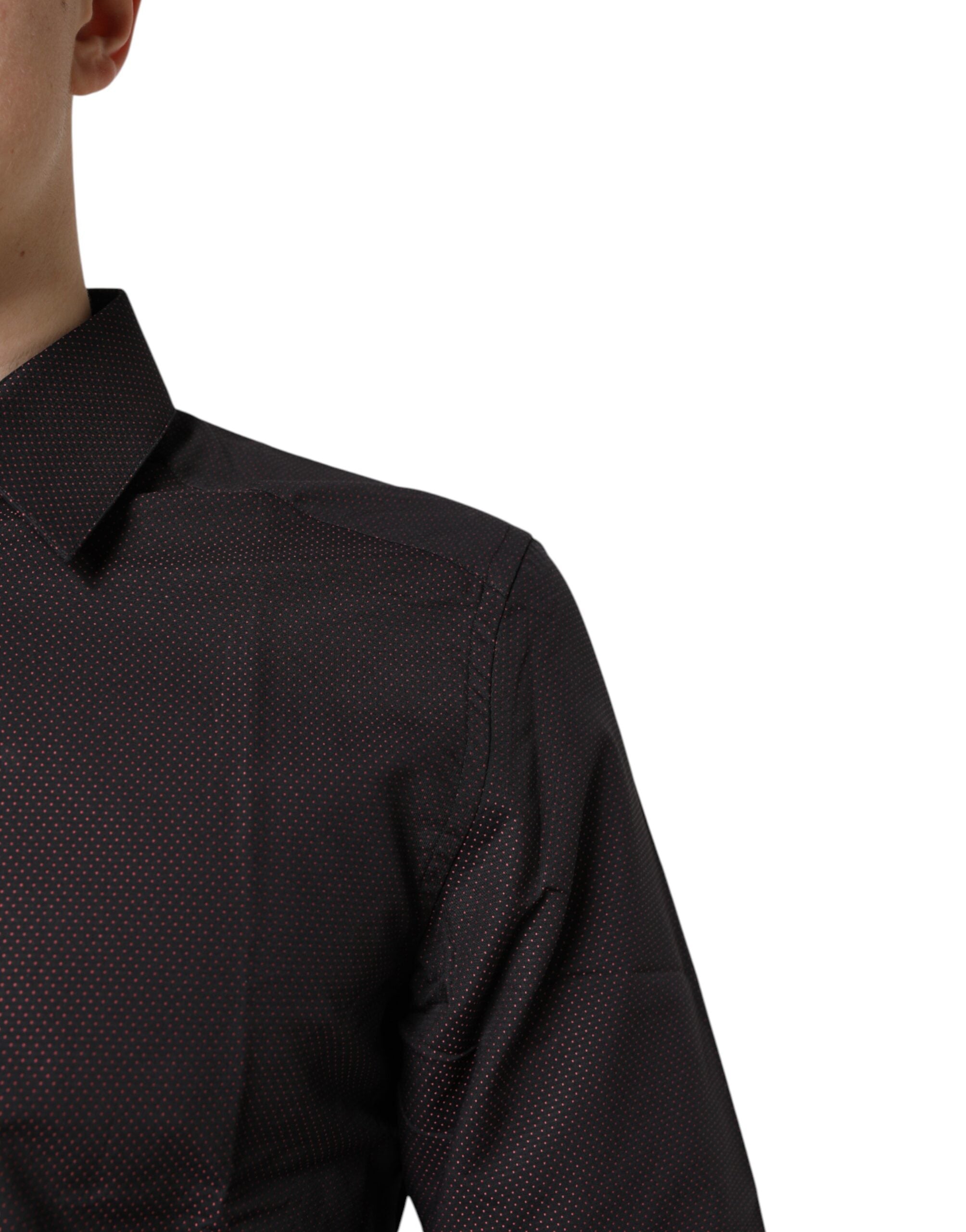 Dolce & Gabbana Maroon Dotted Cotton GOLD Men Dress Shirt