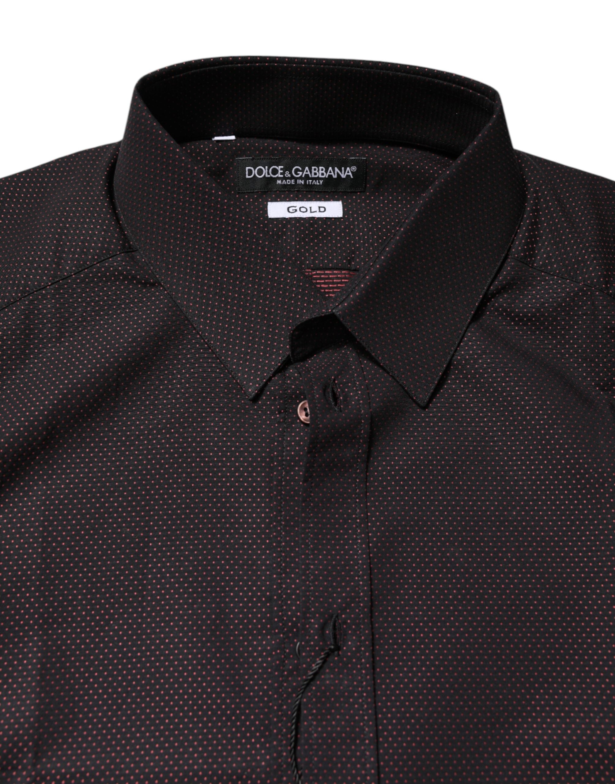 Dolce & Gabbana Maroon Dotted Cotton GOLD Men Dress Shirt