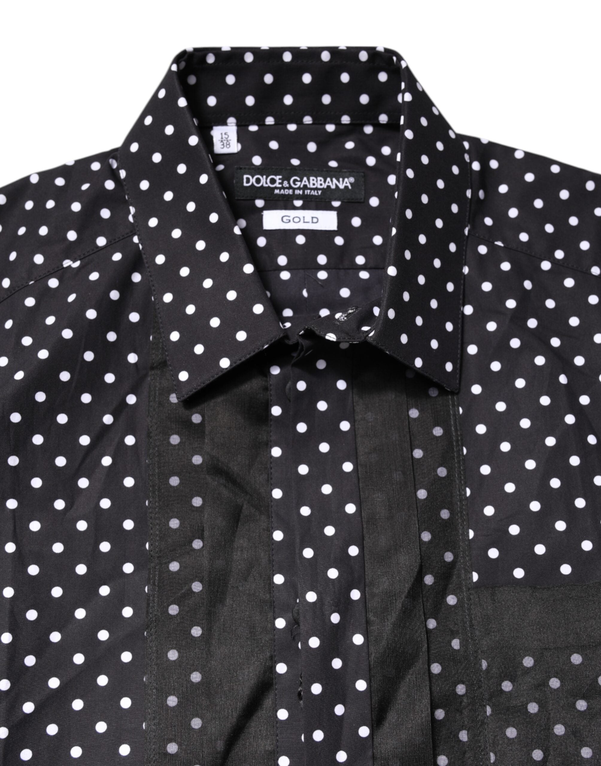 Dolce & Gabbana Black Polka Dot Long Sleeves Gold Formal Shirt