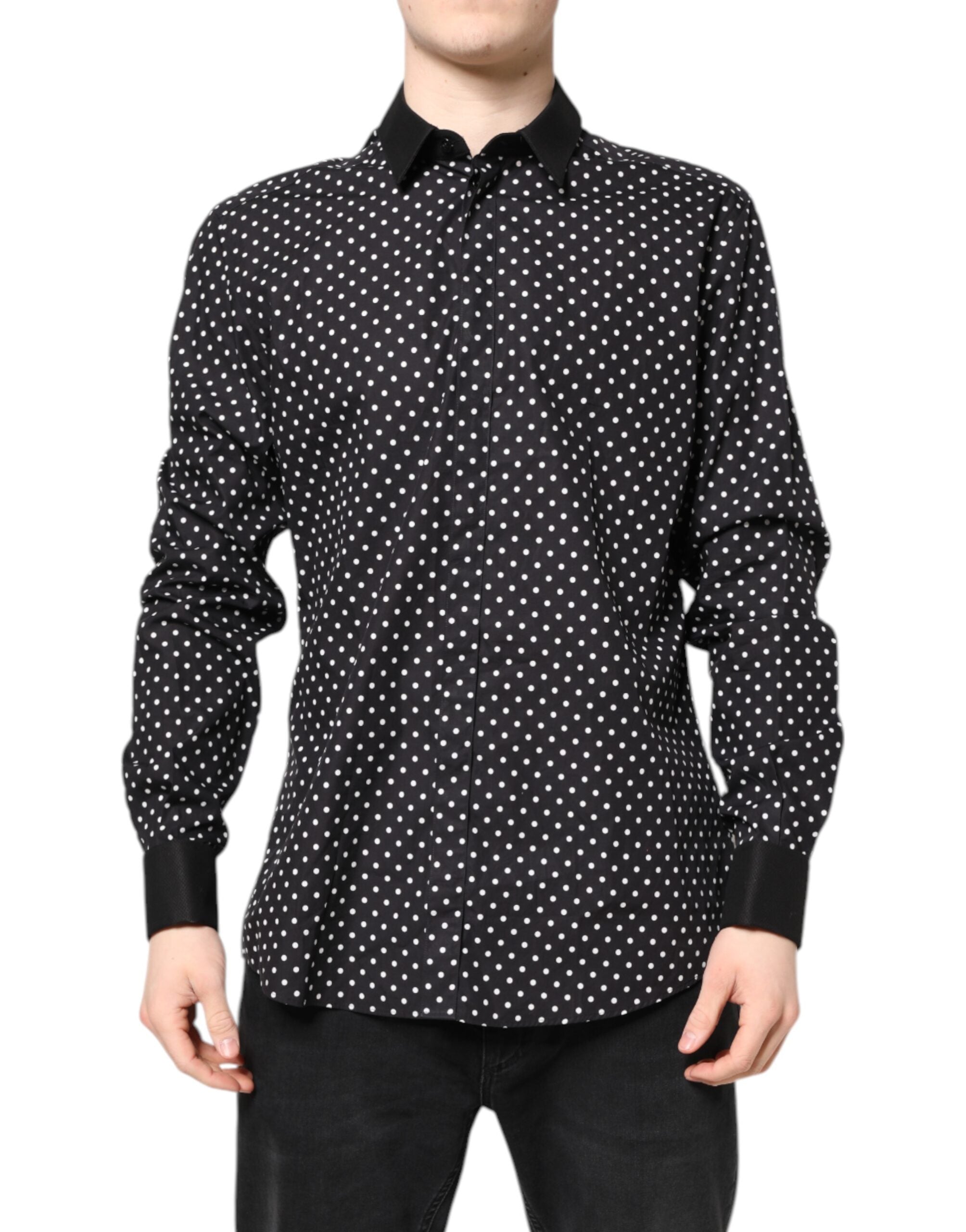 Dolce & Gabbana Black Polka Dot Cotton Formal Dress Shirt