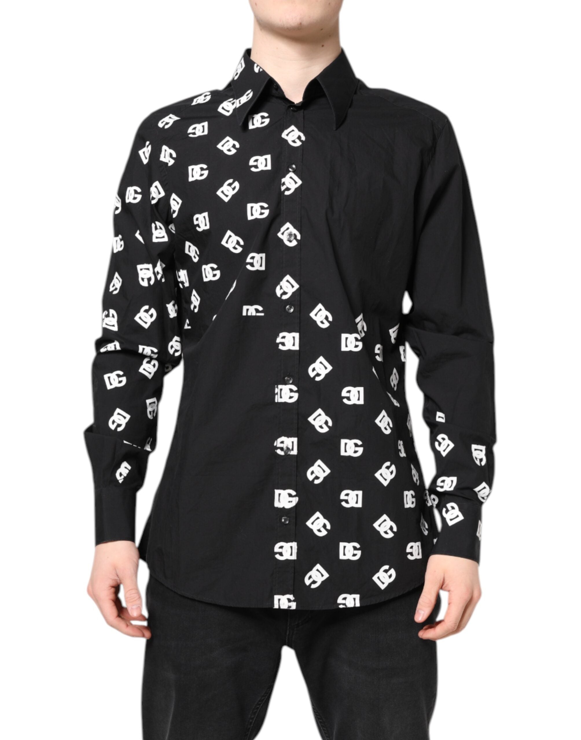 Dolce & Gabbana Schwarzes MARTINI-Oberhemd aus Baumwolle mit DG-Logo