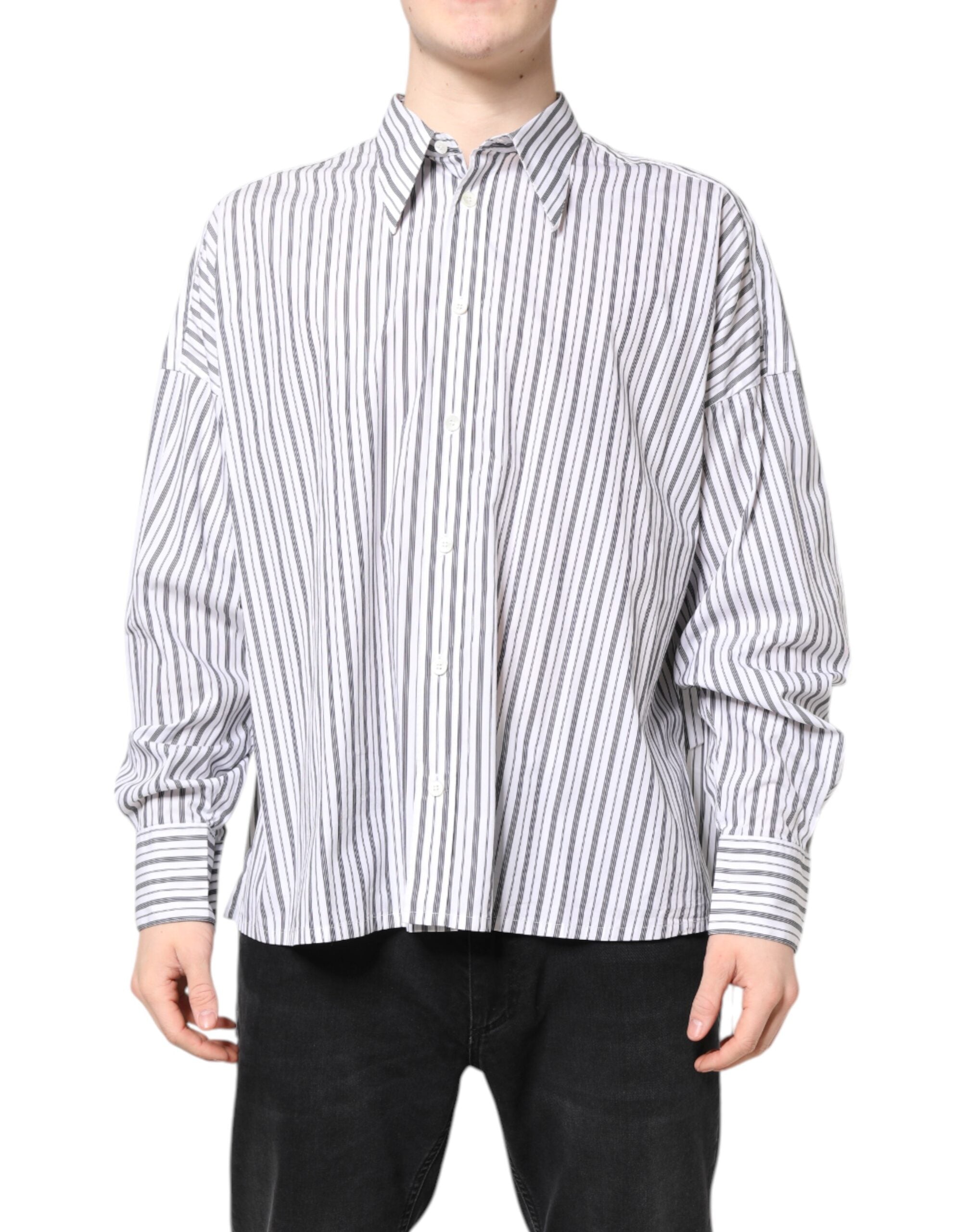 Dolce & Gabbana White Black Stripe Button Down Casual Shirt