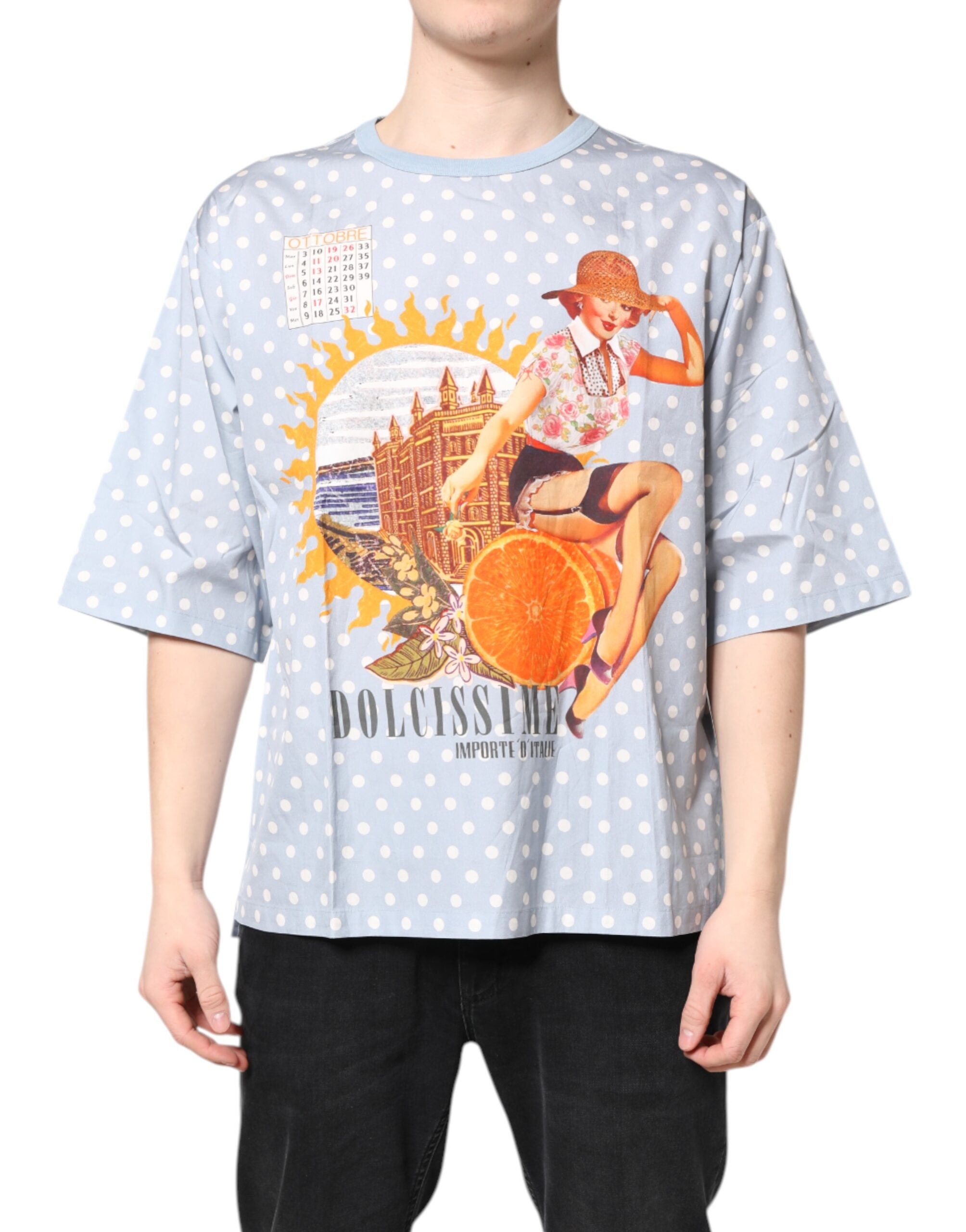 Dolce & Gabbana – Hellblaues Kurzarm-T-Shirt mit grafischem Print