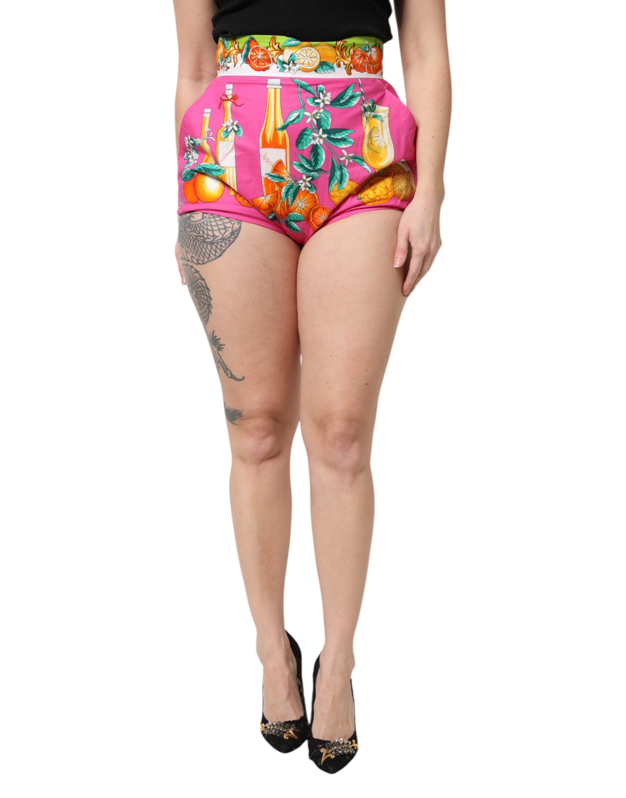 Dolce & Gabbana – Rosa bedruckte Hotpants mit hoher Taille