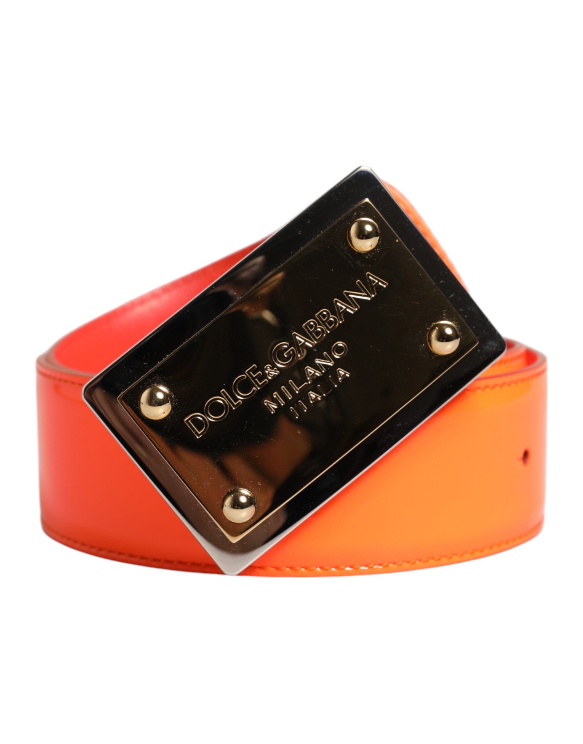 Dolce & Gabbana – Orangefarbener Gürtel mit goldfarbener Logoschnalle aus Metall