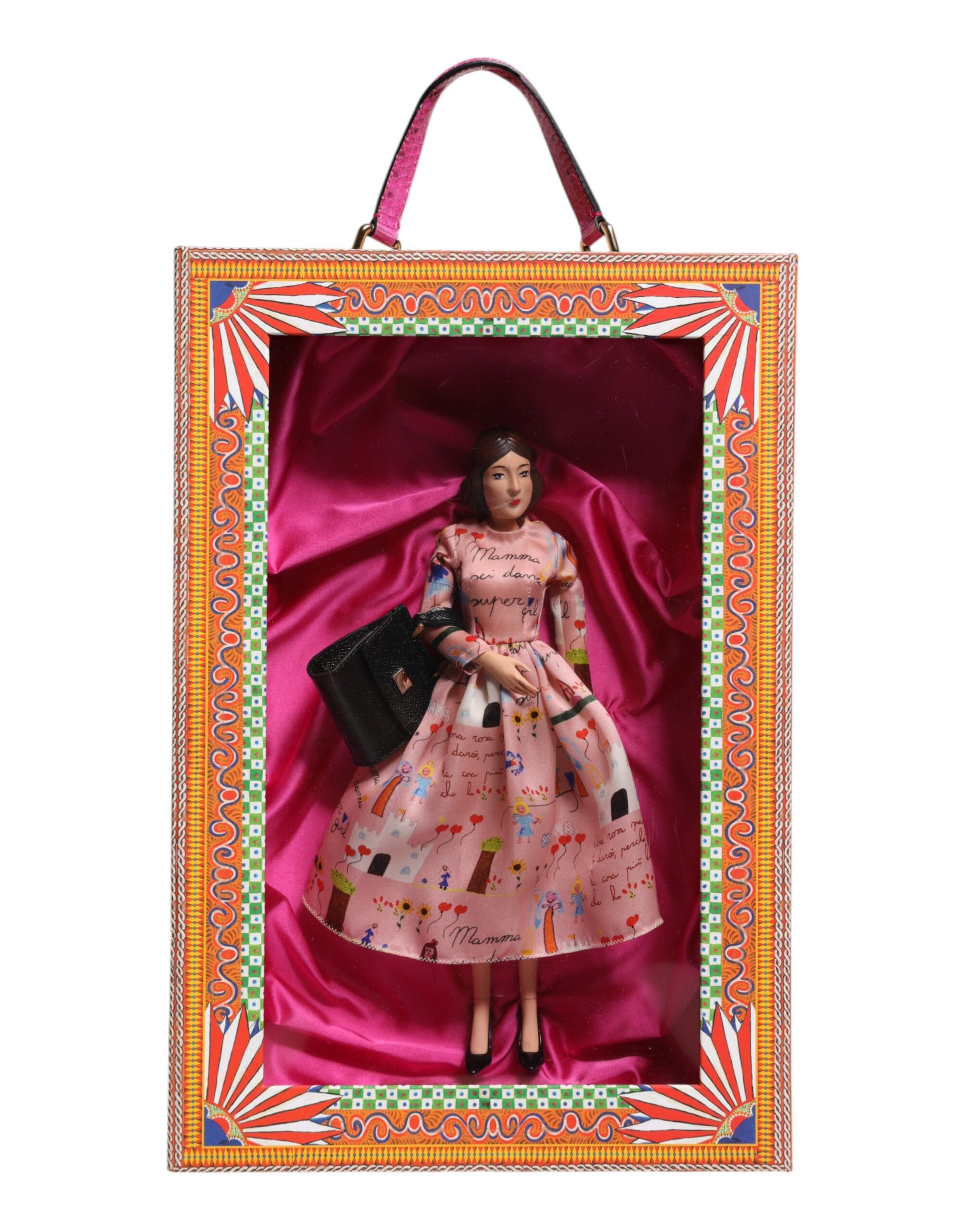 Dolce & Gabbana Rosa Kleid Keramik Porzellan Mode Leder Sicily Dolls