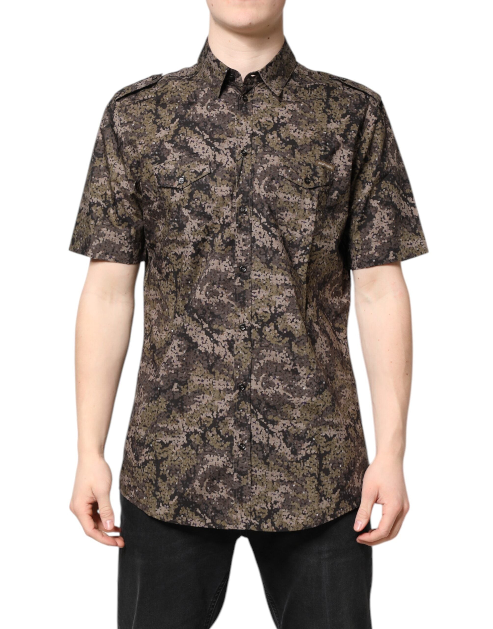 Dolce & Gabbana Multicolor Camouflage Button Down GOLD Shirt