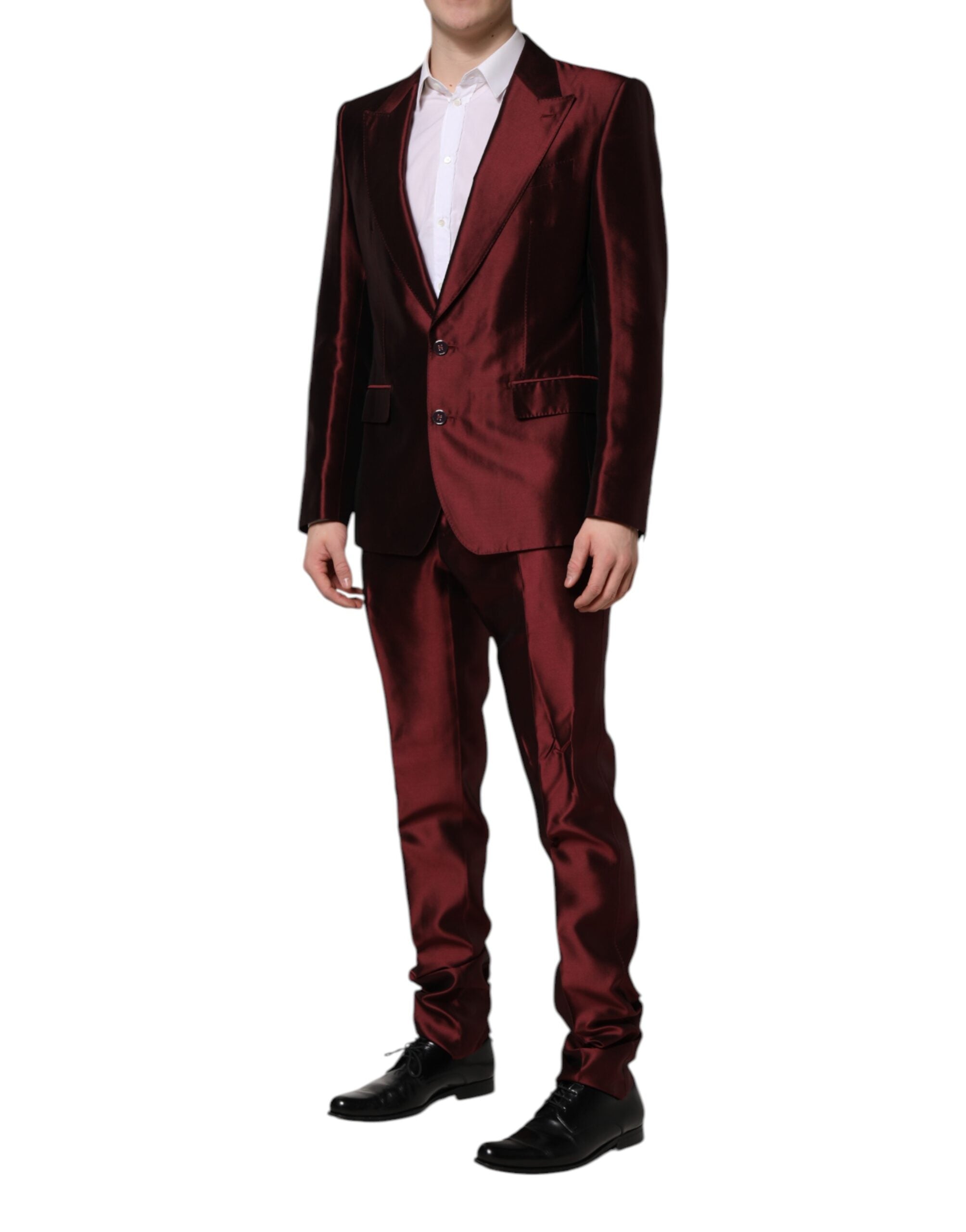 Dolce & Gabbana Bordeaux Silk 2 Piece Single Breasted Suit