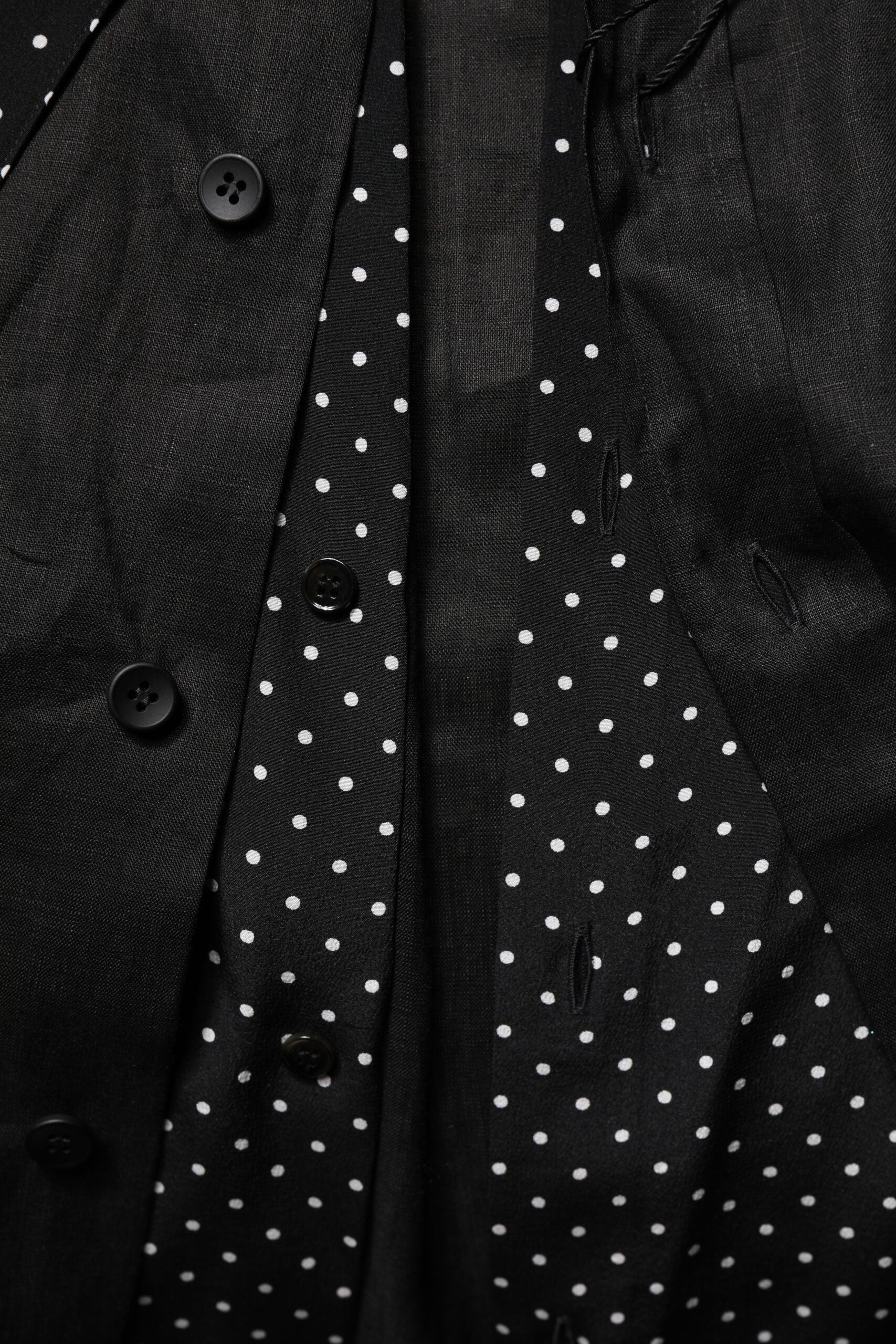 Dolce & Gabbana Black Polka Dot Collar Tie Neck Casual Shirt
