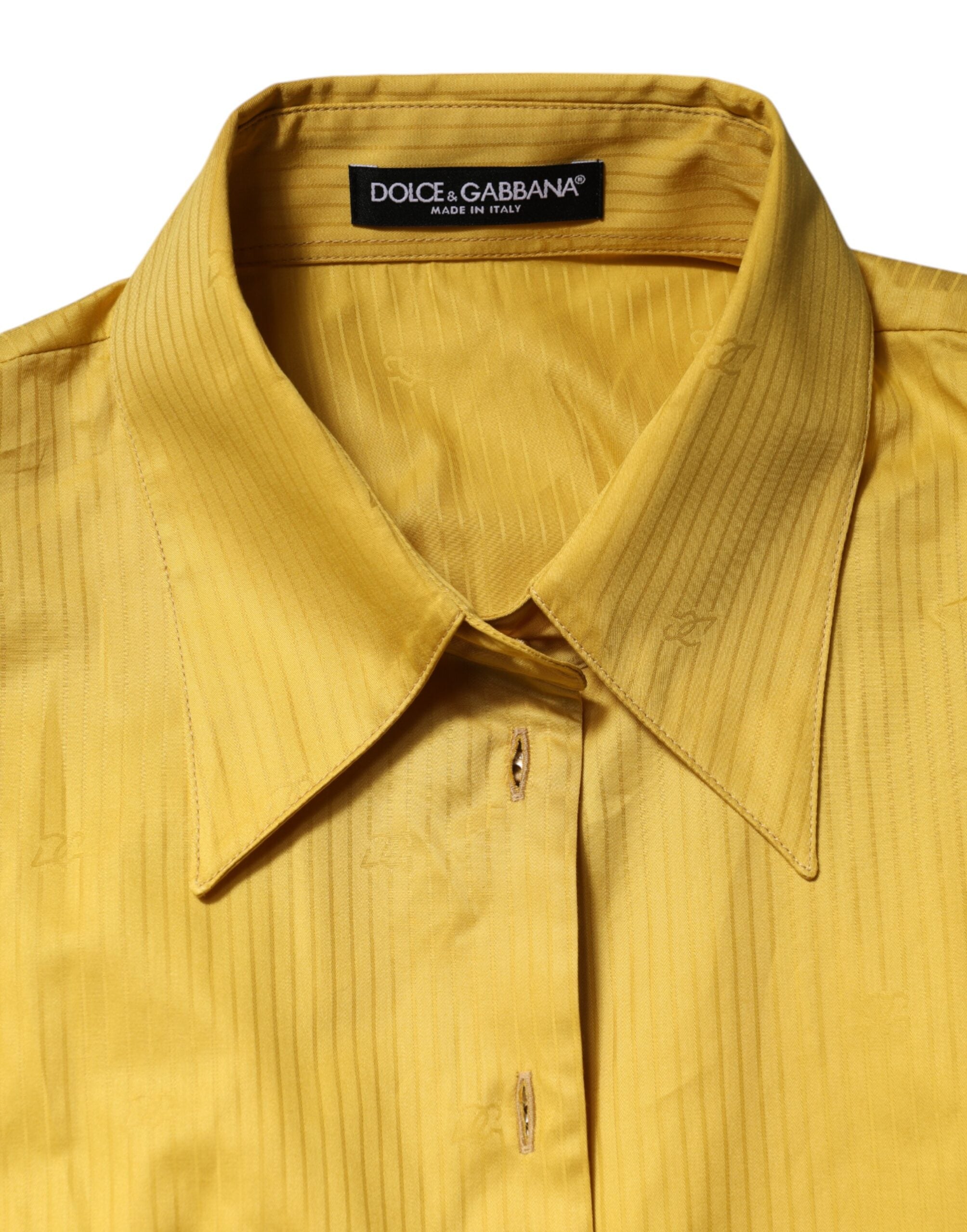 Dolce & Gabbana Mustard Collared Short Sleeves Blouse Top