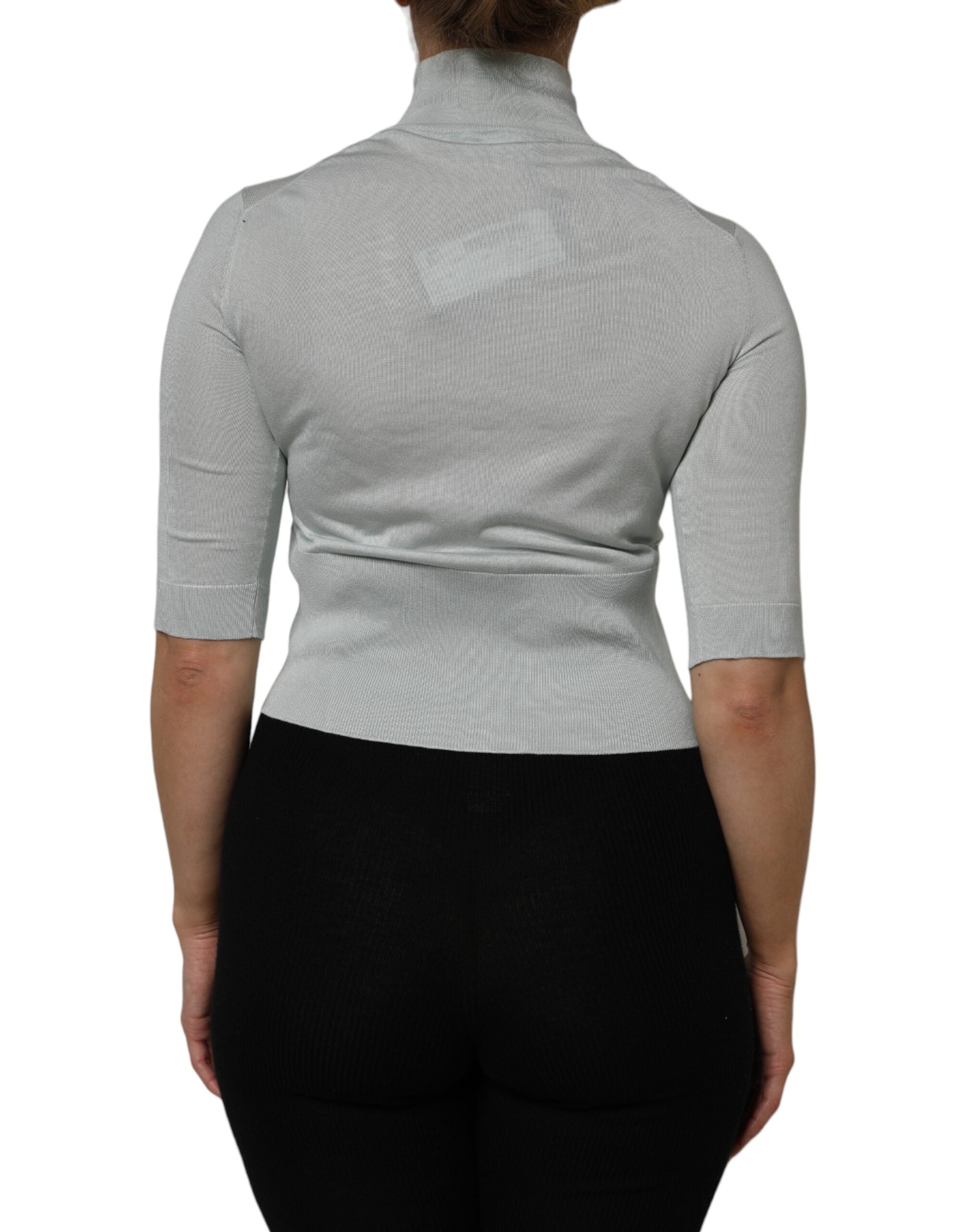 Dolce & Gabbana Light Green Silk Turtleneck 3/4 Sleeves Top