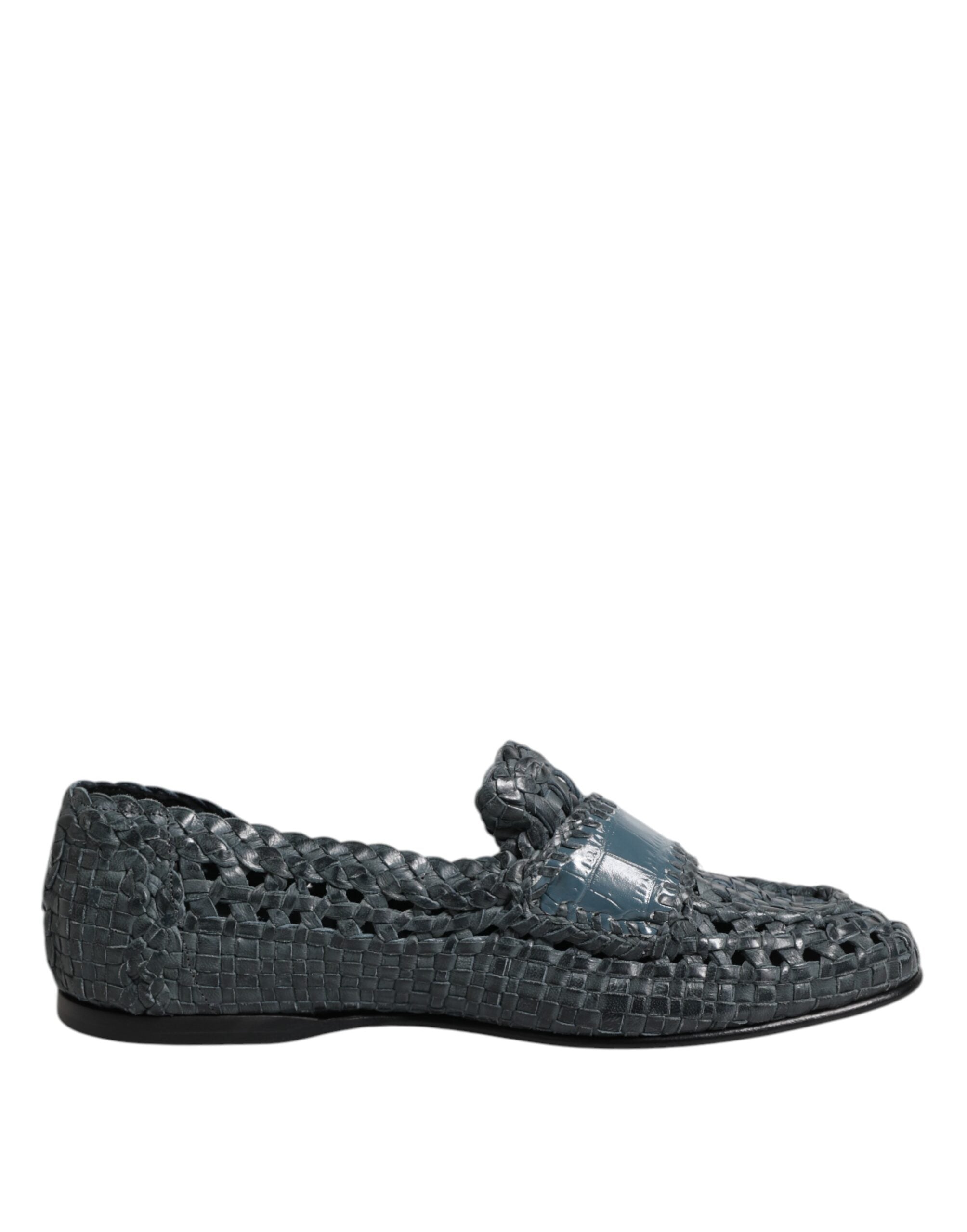 Dolce & Gabbana – Slipper aus gewebtem Leder in Blau