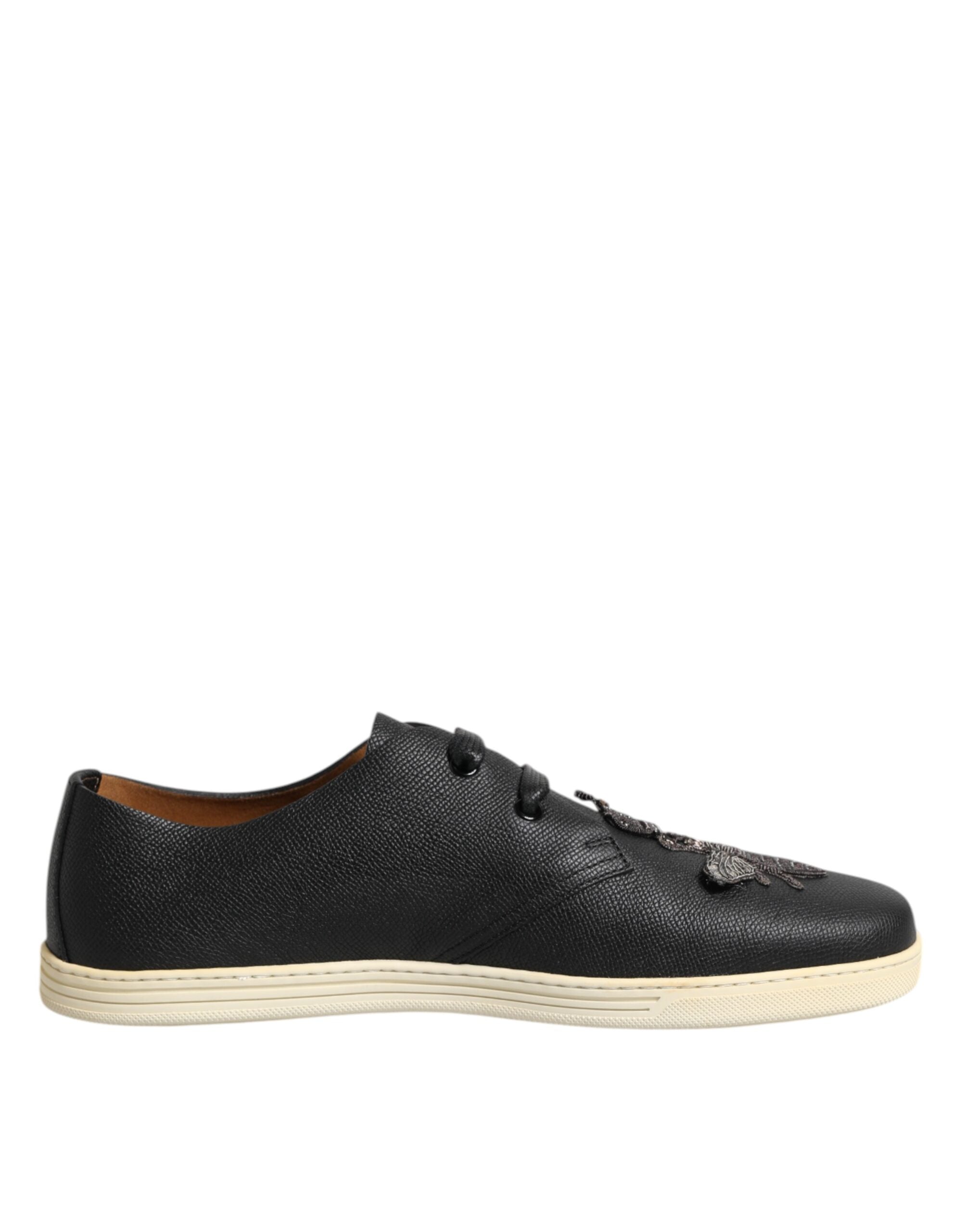 Dolce & Gabbana – Niedrige Sneakers aus schwarzem Leder mit Bienenkrone