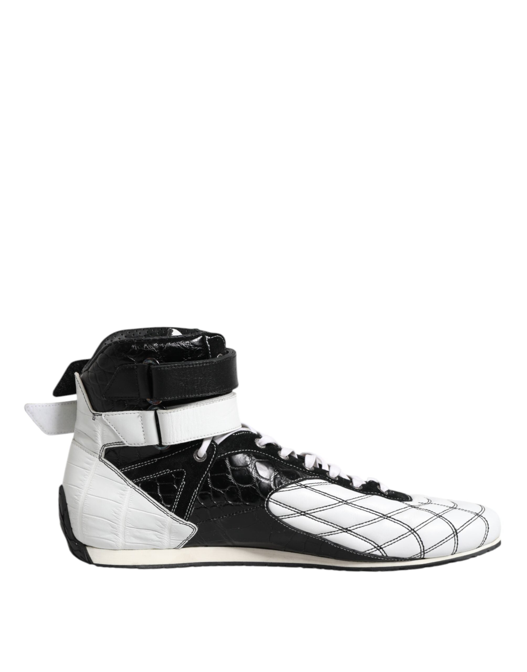 Dolce & Gabbana Black White Leather High Top Sneakers Shoes