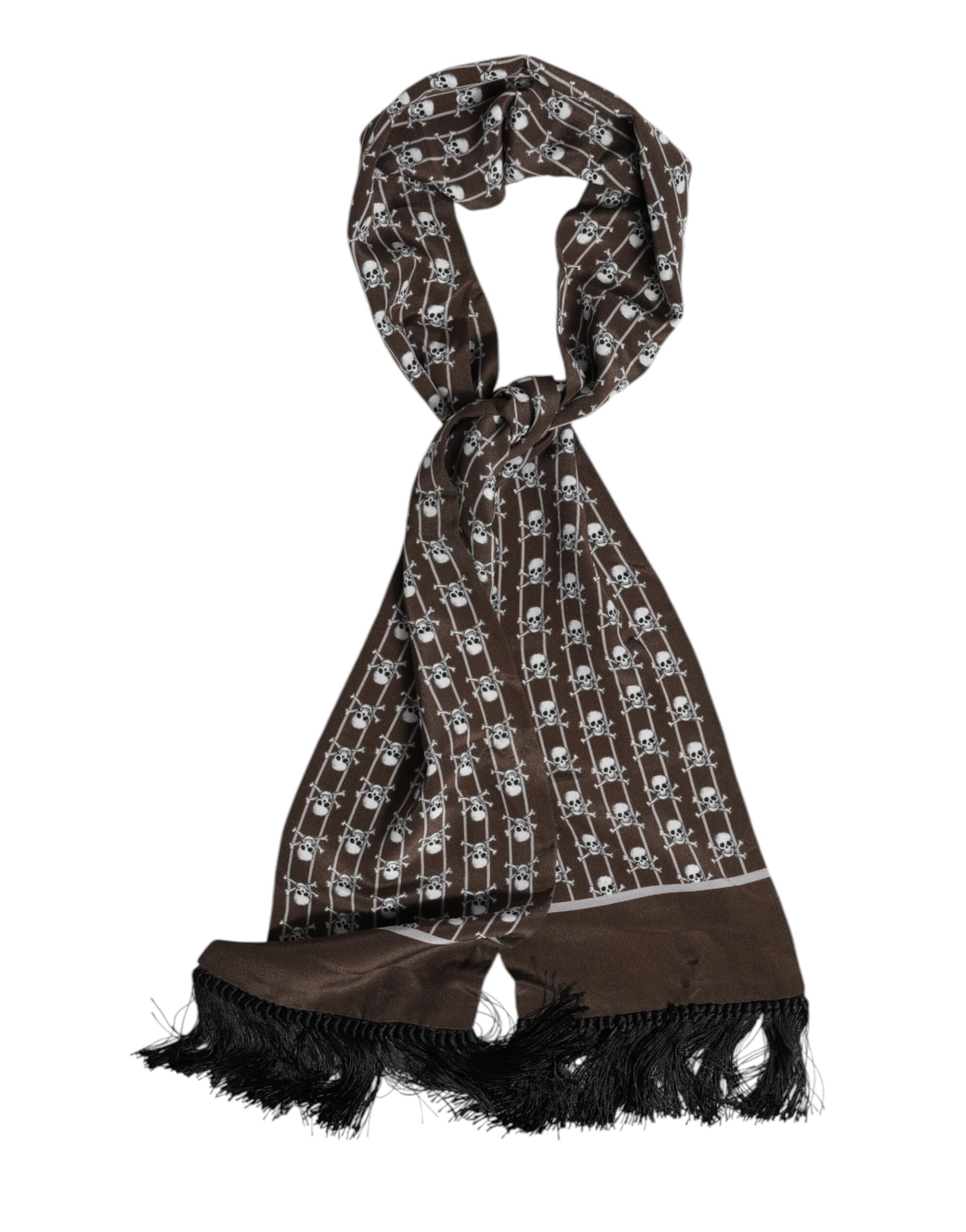 Dolce & Gabbana Brauner Schal mit Totenkopf-Print und Fransen für Herren