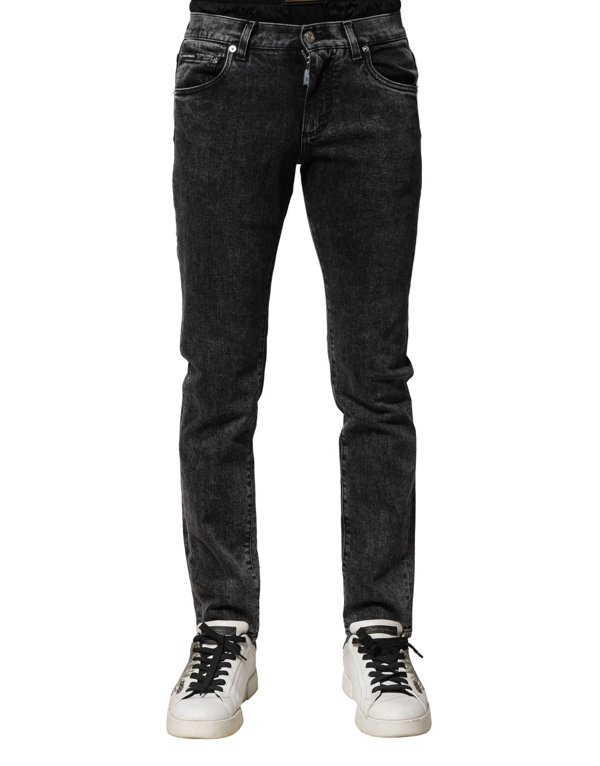 Dolce & Gabbana – Schwarze, verwaschene Jeans aus Denim mit doppeltem Bund