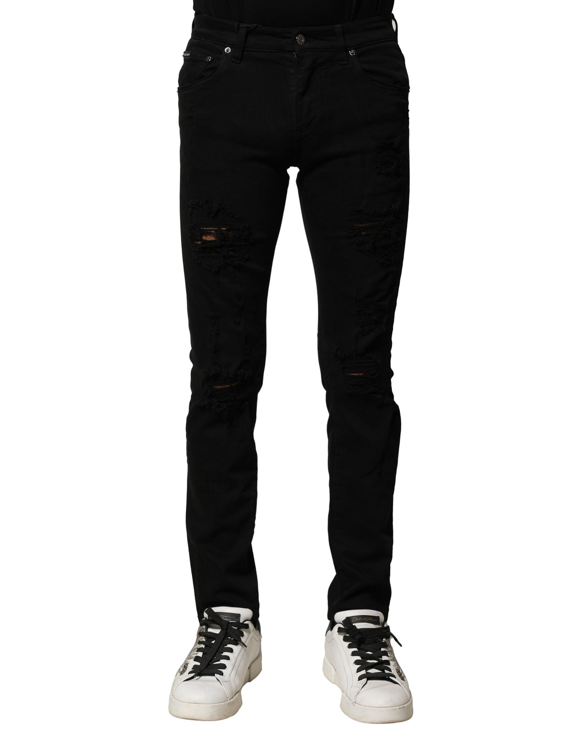 Dolce & Gabbana – Schwarze Slim-Jeans aus Baumwolle mit Logo-Schild