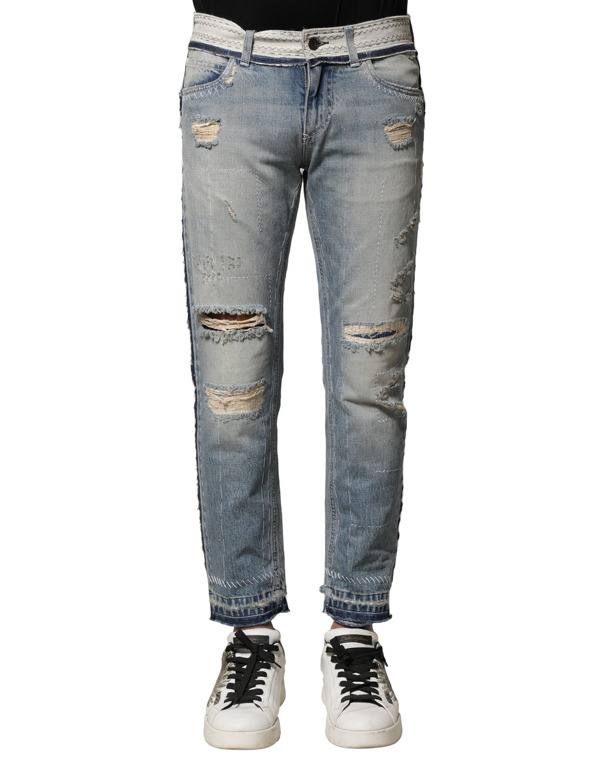 Dolce & Gabbana Hellblaue zerfetzte gerade Herren-Jeans