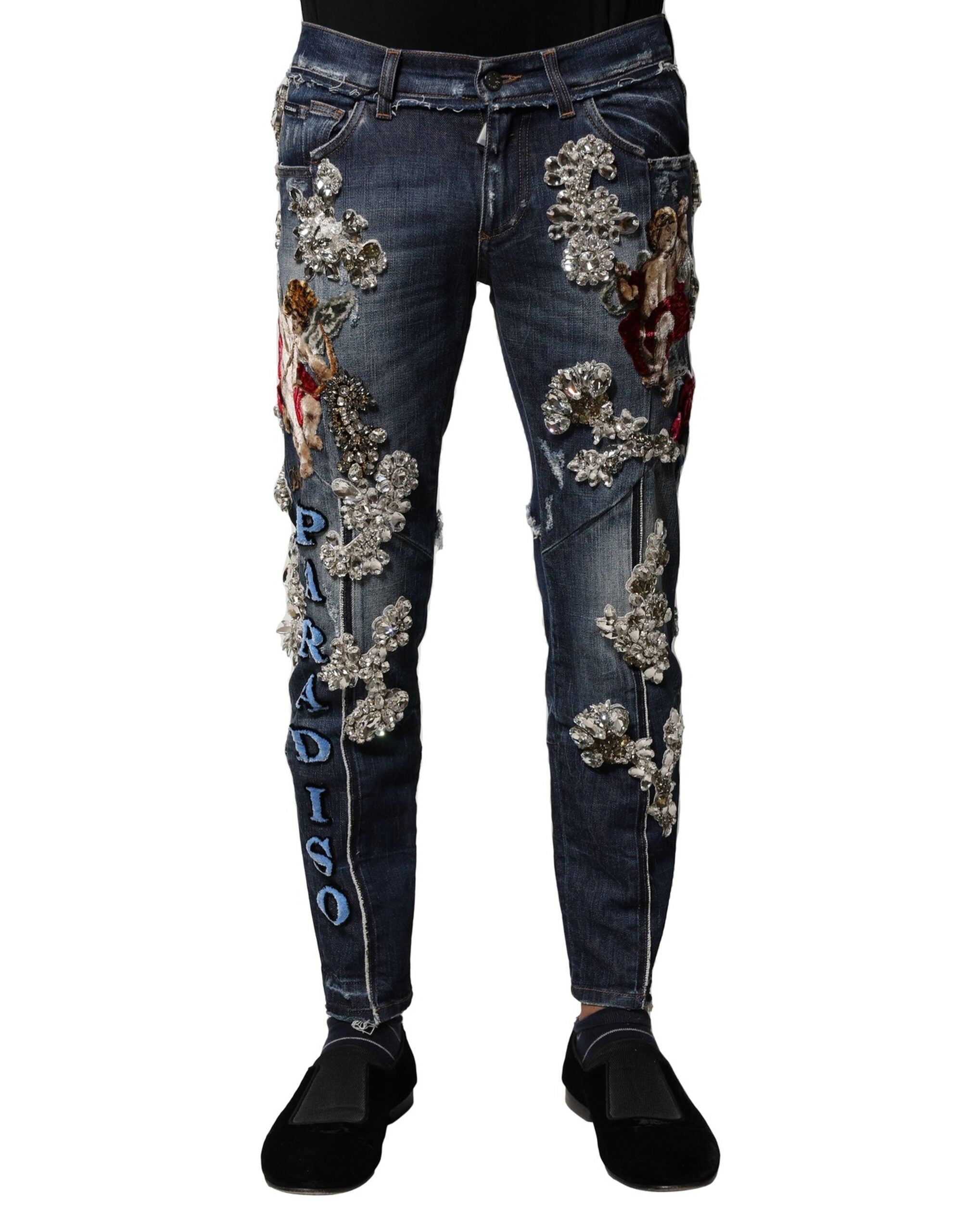 Dolce & Gabbana – Blaue Jeans aus Baumwoll-Jeans mit Strassverzierung