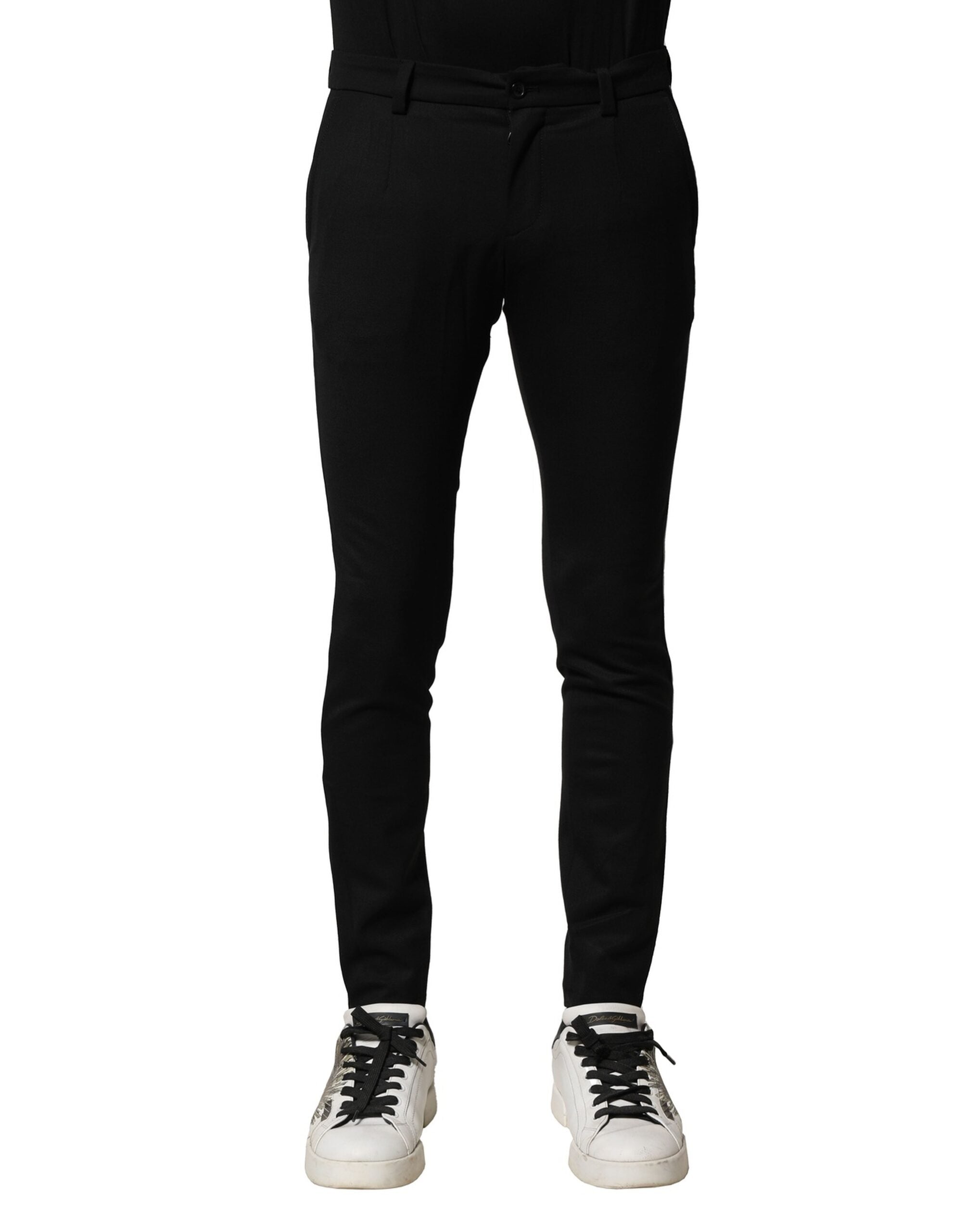 Dolce & Gabbana Schwarze Herren-Skinny-Hose aus Wolle mit mittlerer Taille