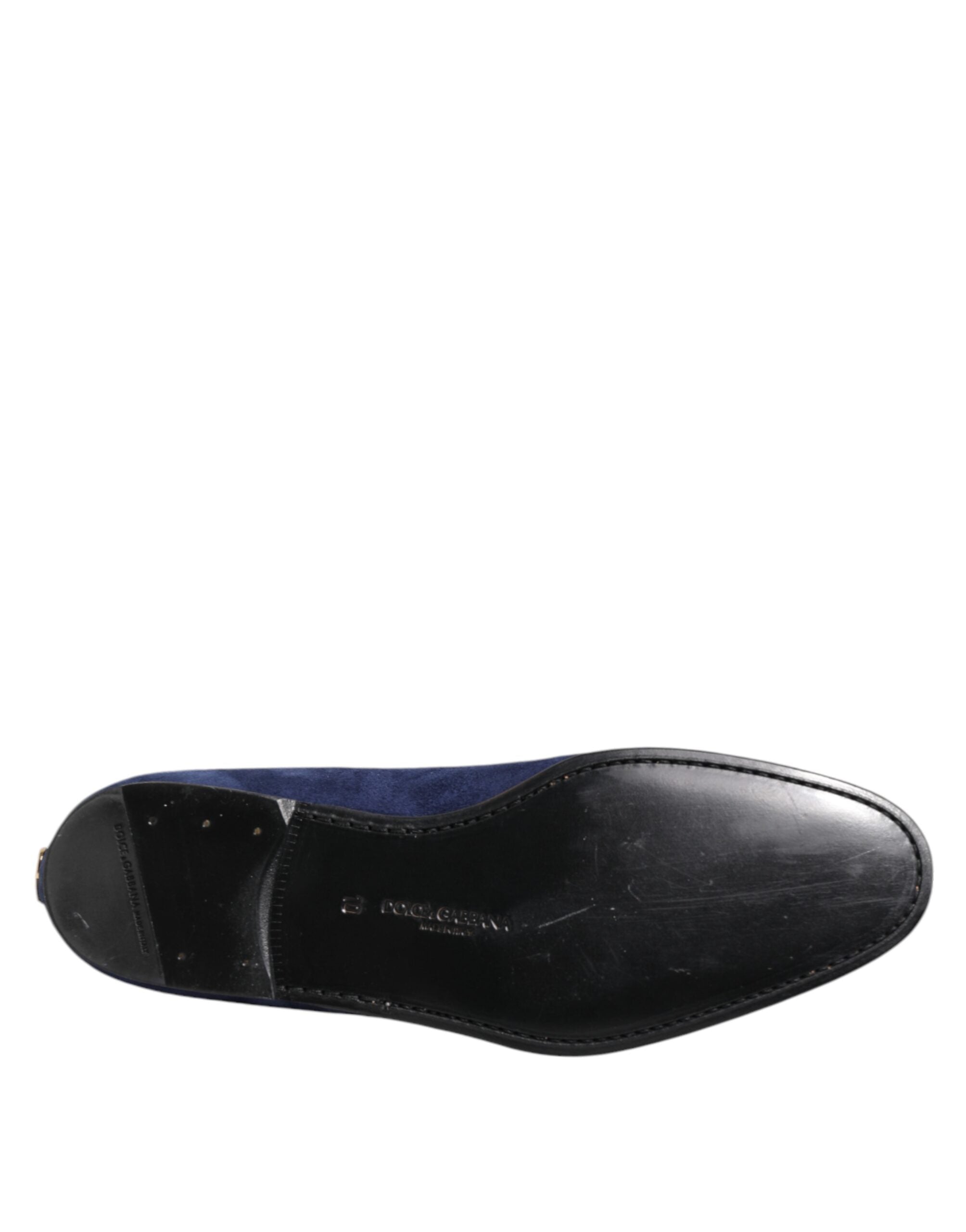 Dolce & Gabbana Blue Velvet DG Logo Loafers Formal Shoes