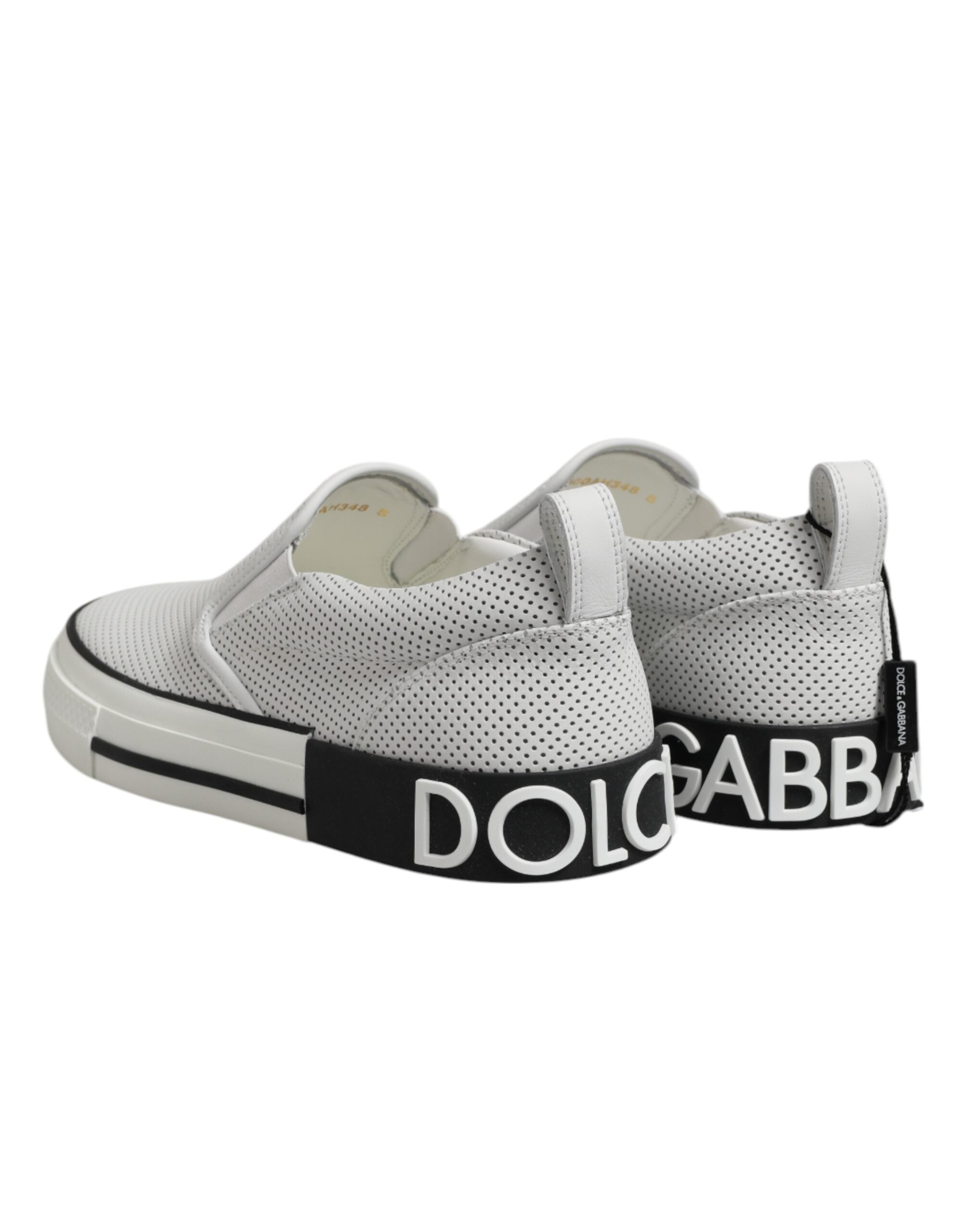Dolce & Gabbana White Dotted Leather Slip On Men Sneakers Shoes