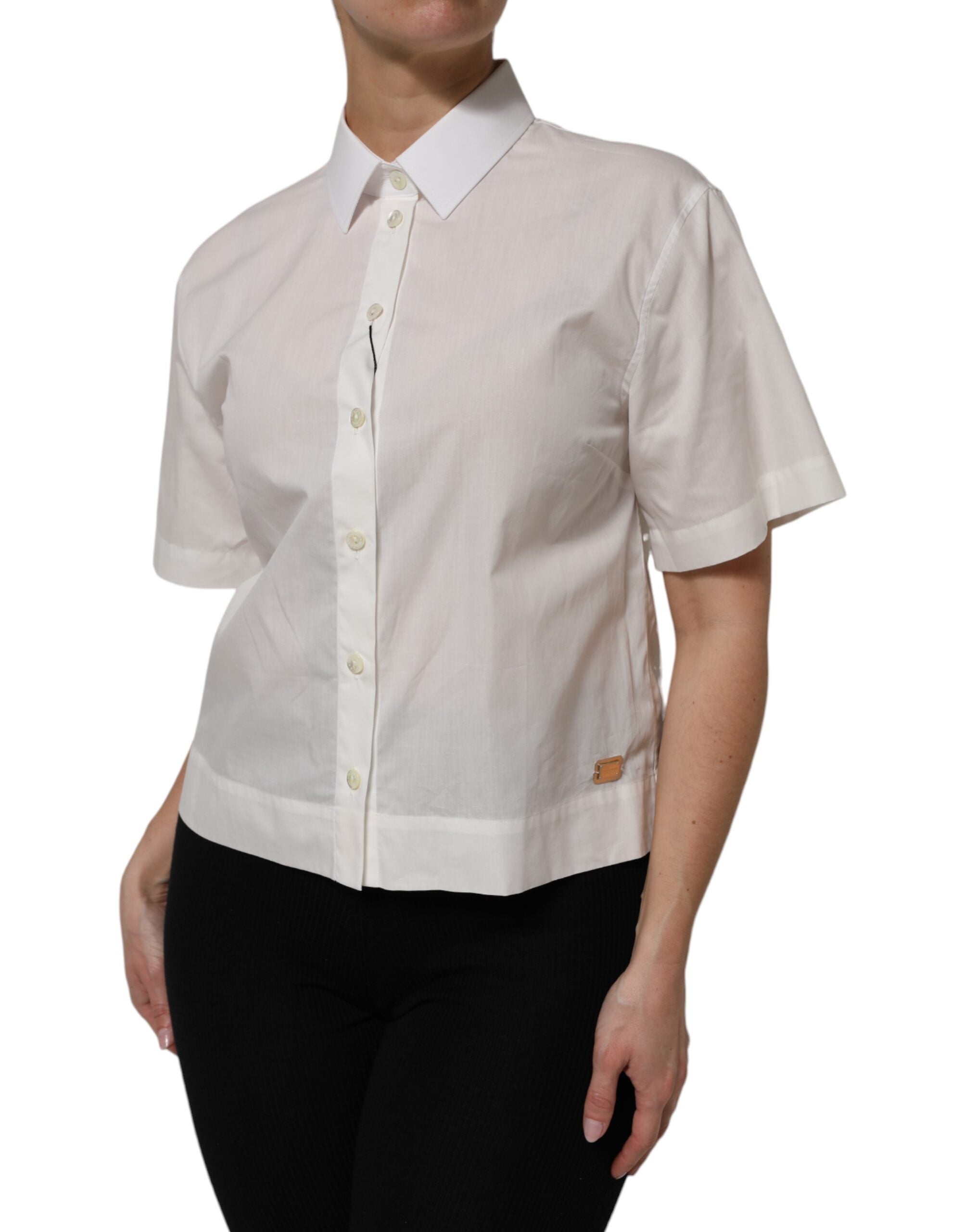 Dolce & Gabbana White Cotton Short Sleeves Collared Top Shirt