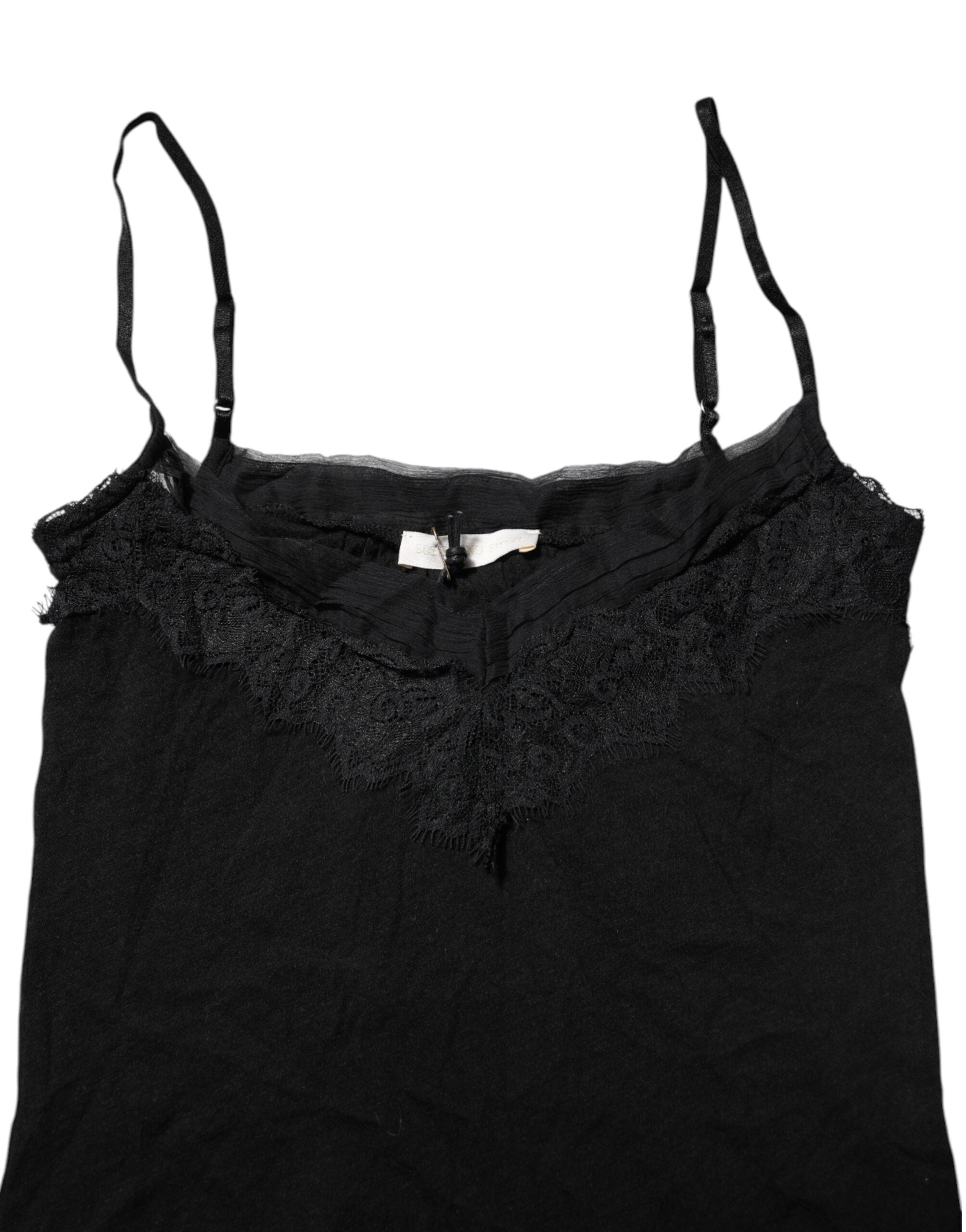 Scervino Street Black Wool Sleeveless Square Neck Tank Top