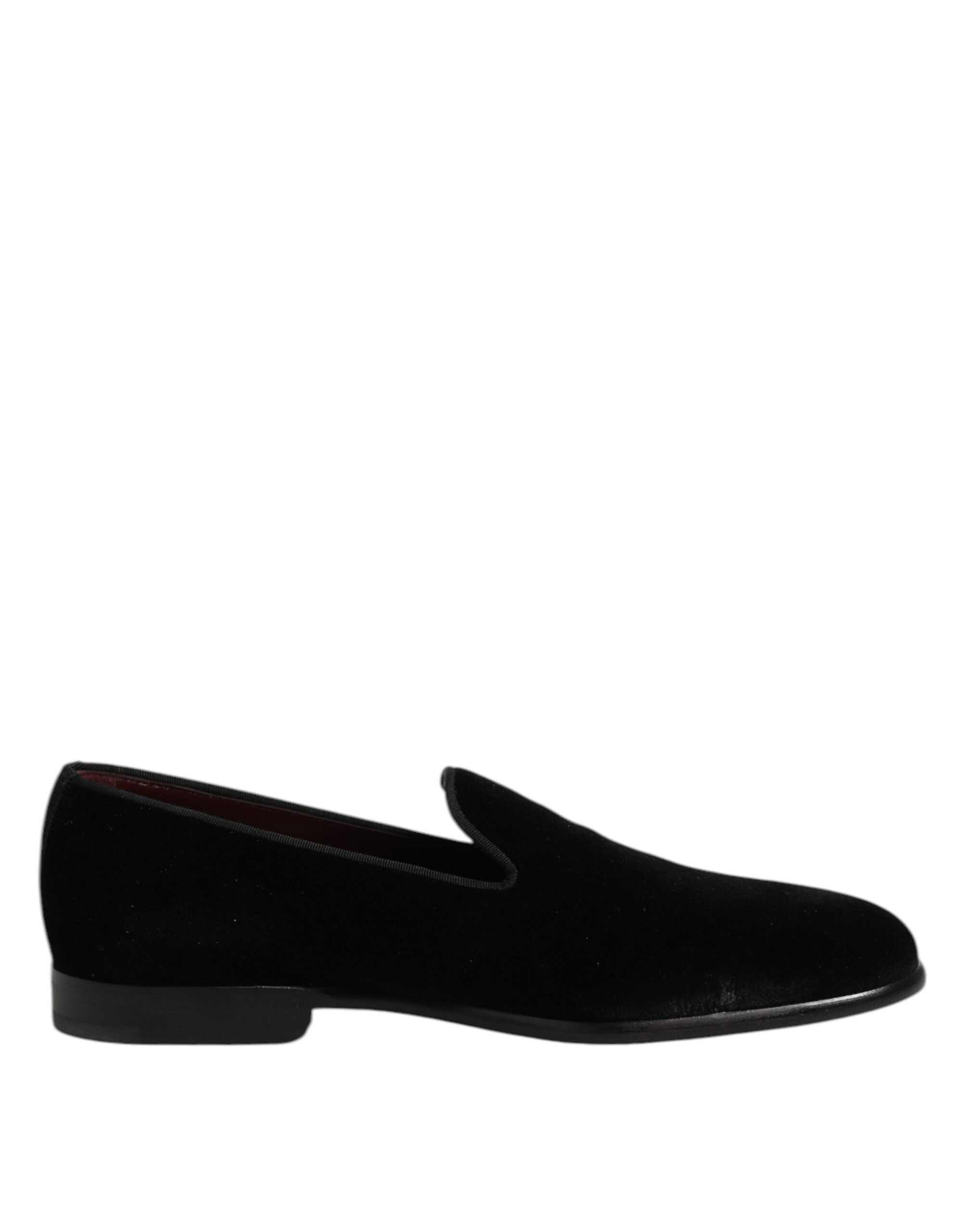 Dolce & Gabbana Black Velvet Slip On Loafers Formal Shoes