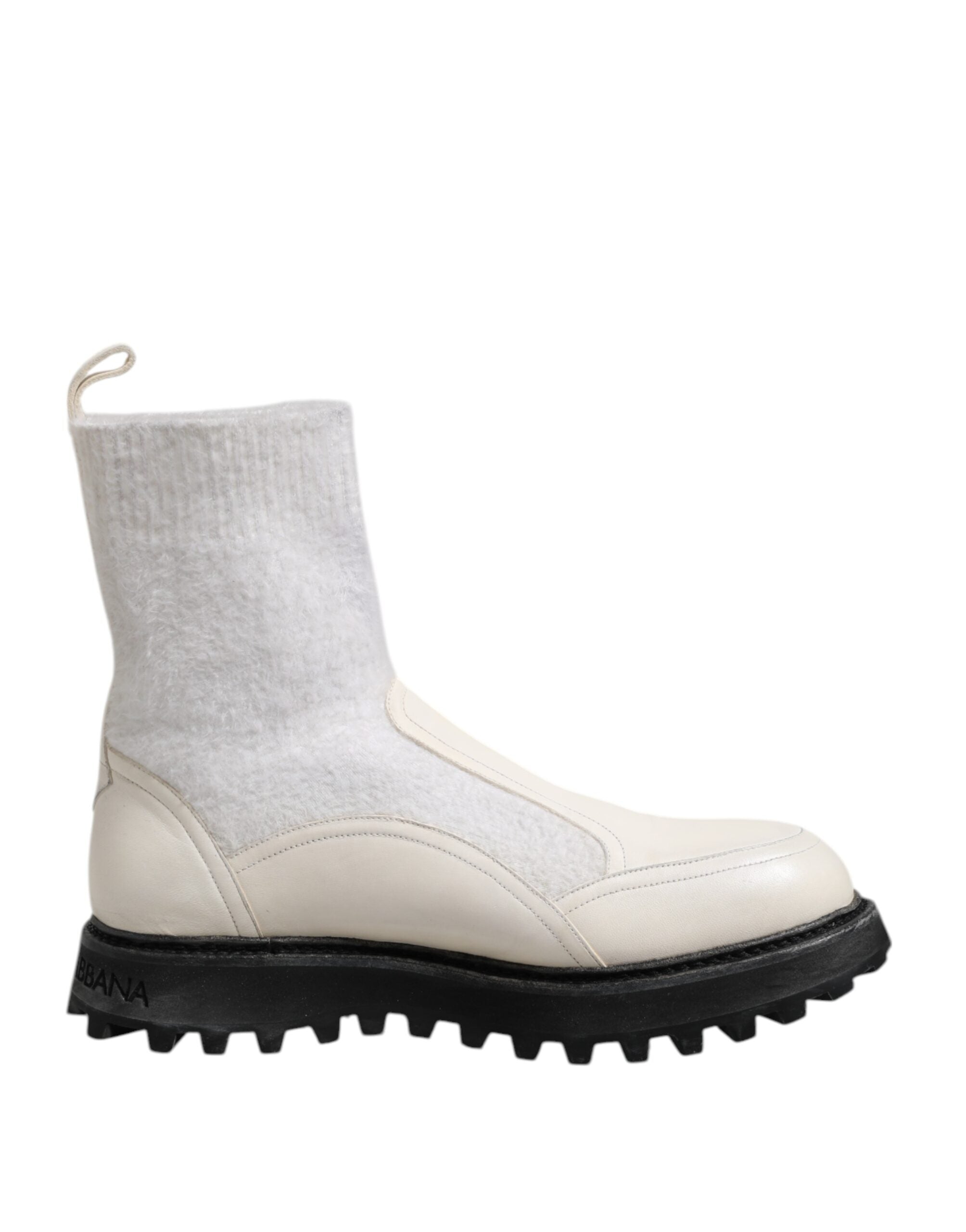 Dolce & Gabbana – Wadenhohe Stiefel mit DG-Logo in Weiß und Beige