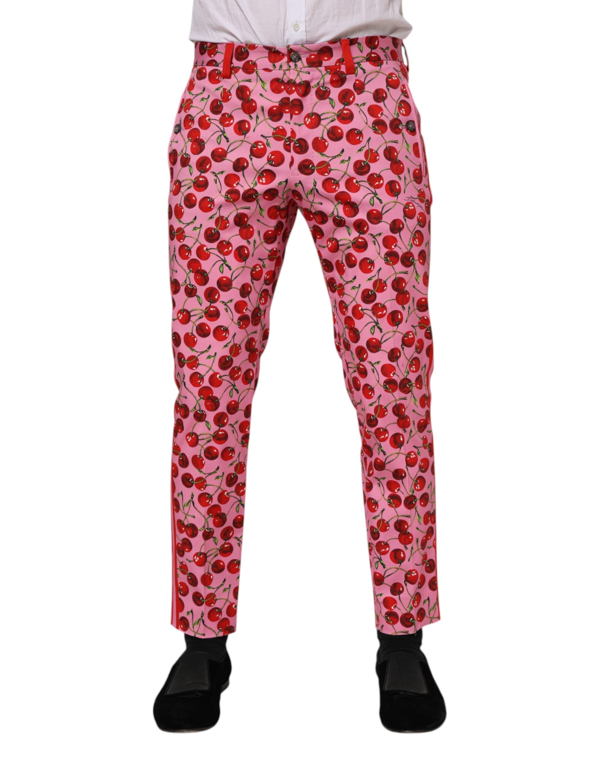 Dolce & Gabbana – Rosa Anzughose aus Baumwolle mit Kirschmuster