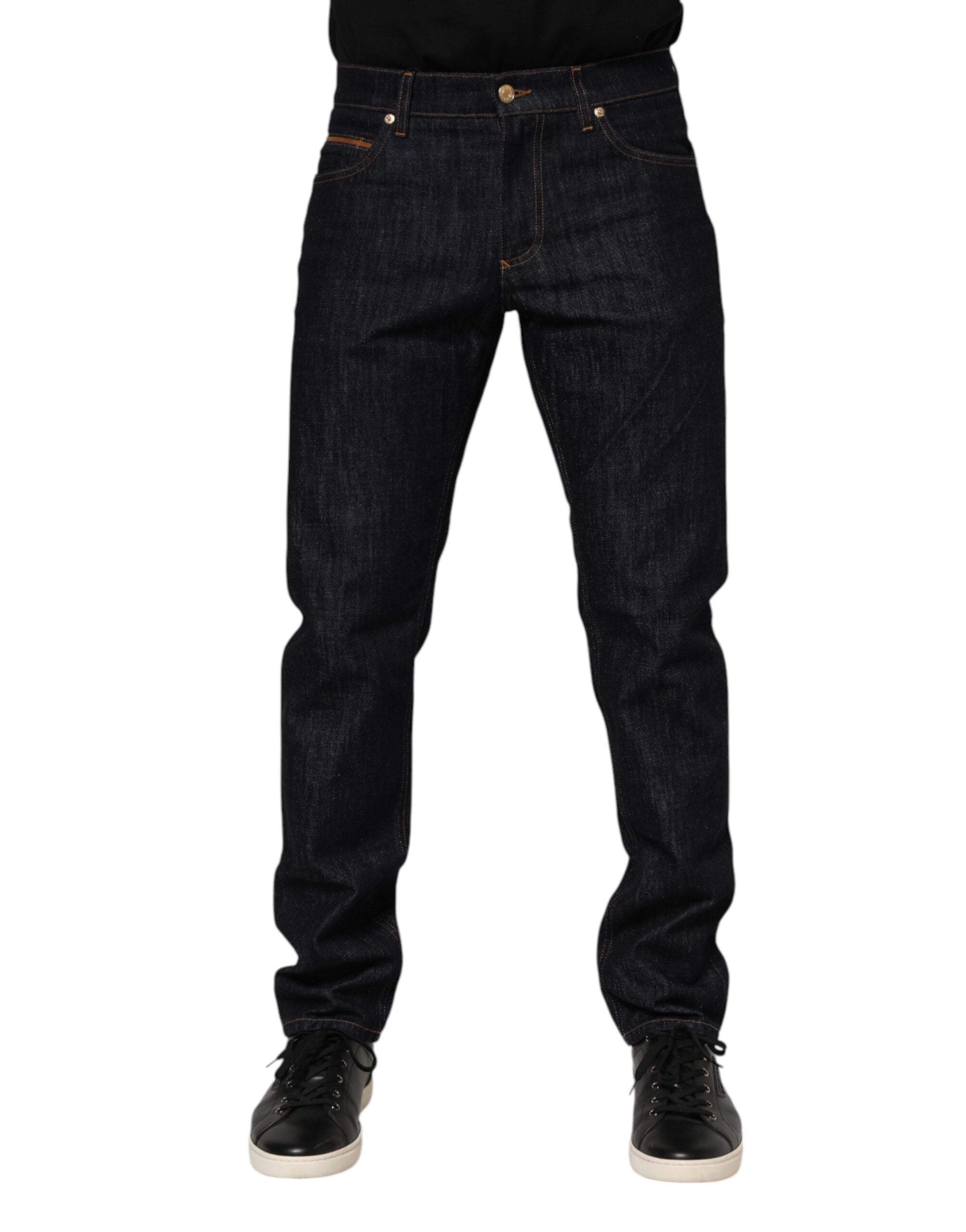 Dolce & Gabbana Dunkelblaue Jeans aus Baumwolle mit Logo-Plakette für Herren