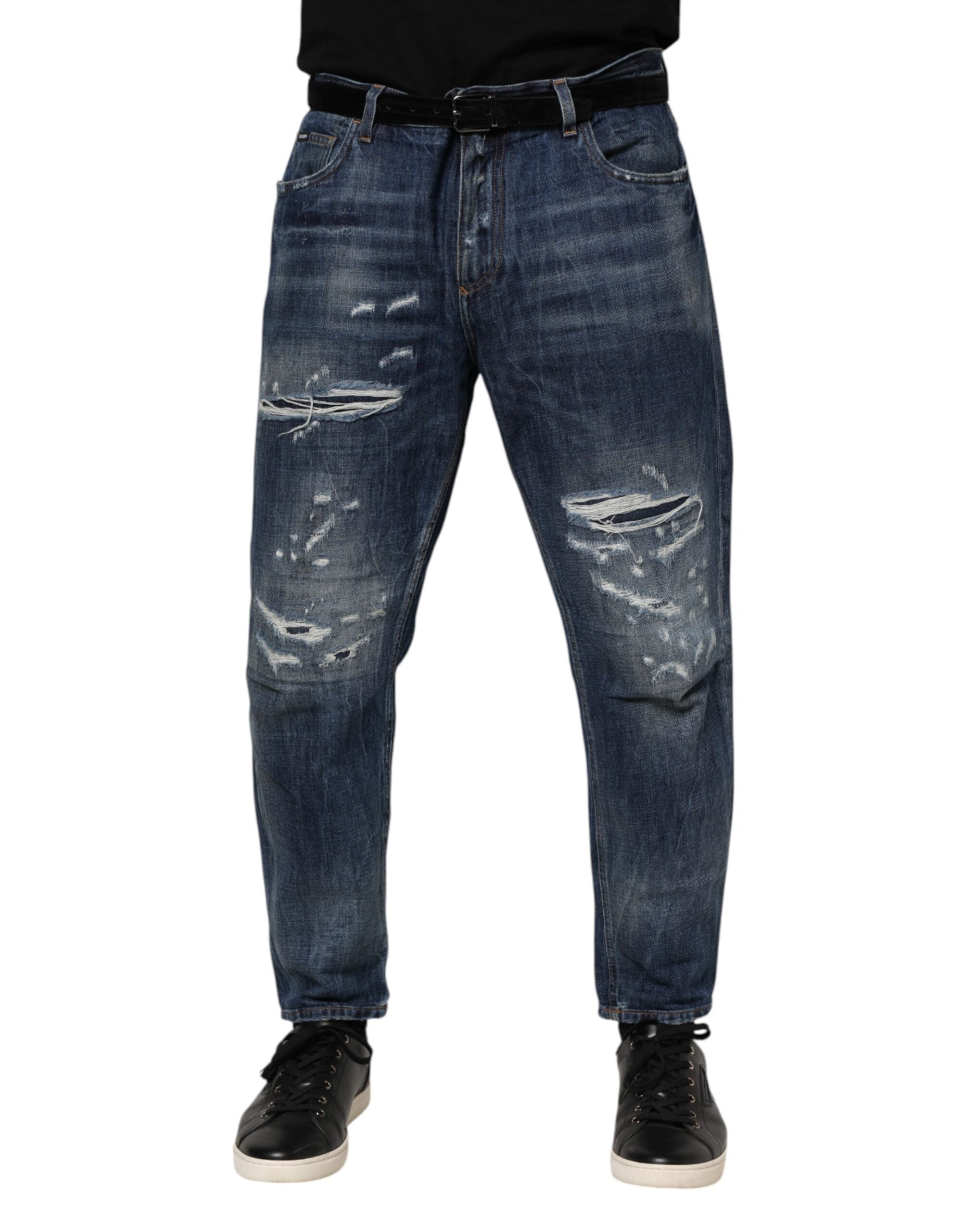 Dolce & Gabbana Blaue zerfetzte konische Jeans aus Baumwolle für Herren