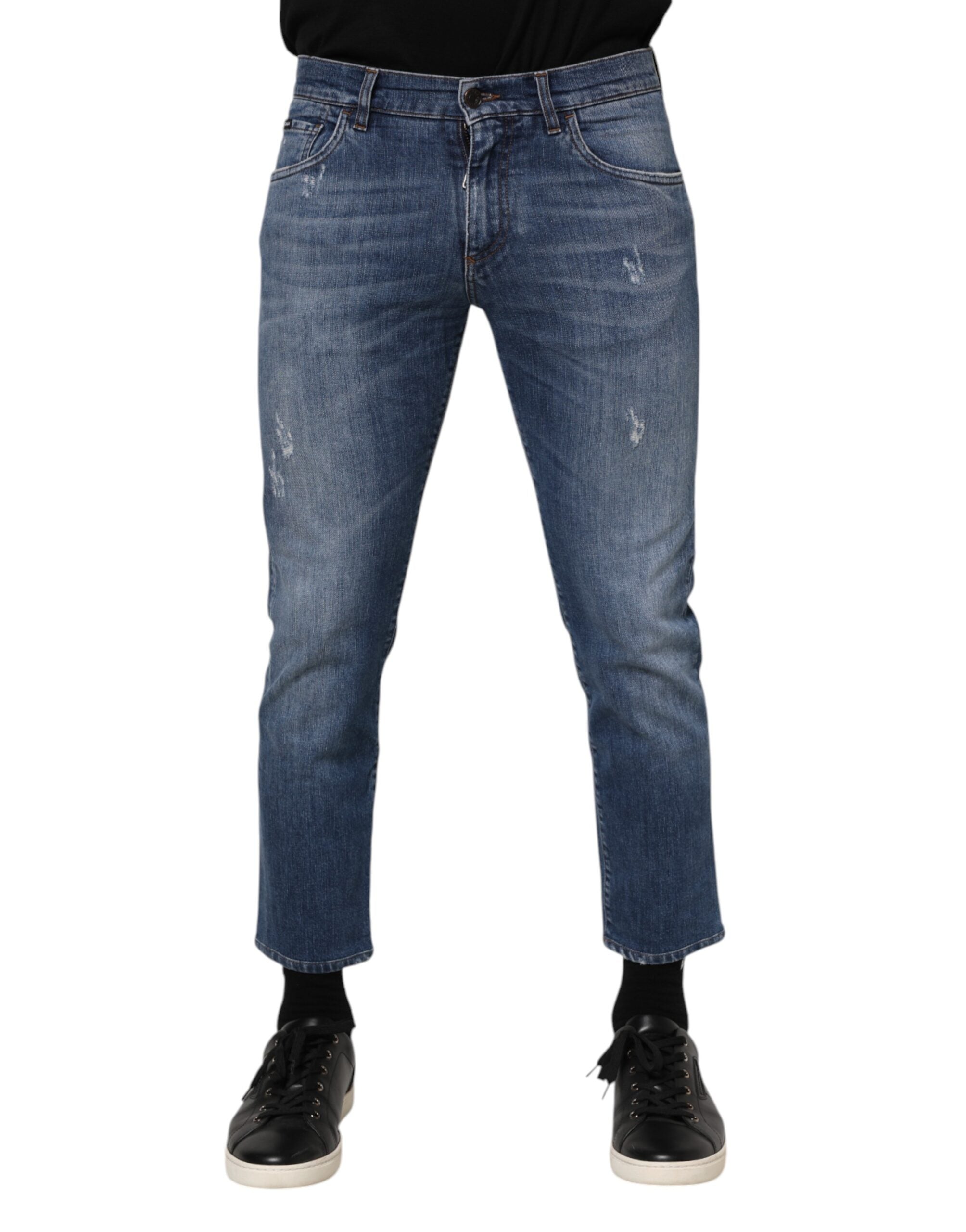 Dolce & Gabbana – Blaue Jeans aus Baumwoll-Denim mit Logo-Plakette