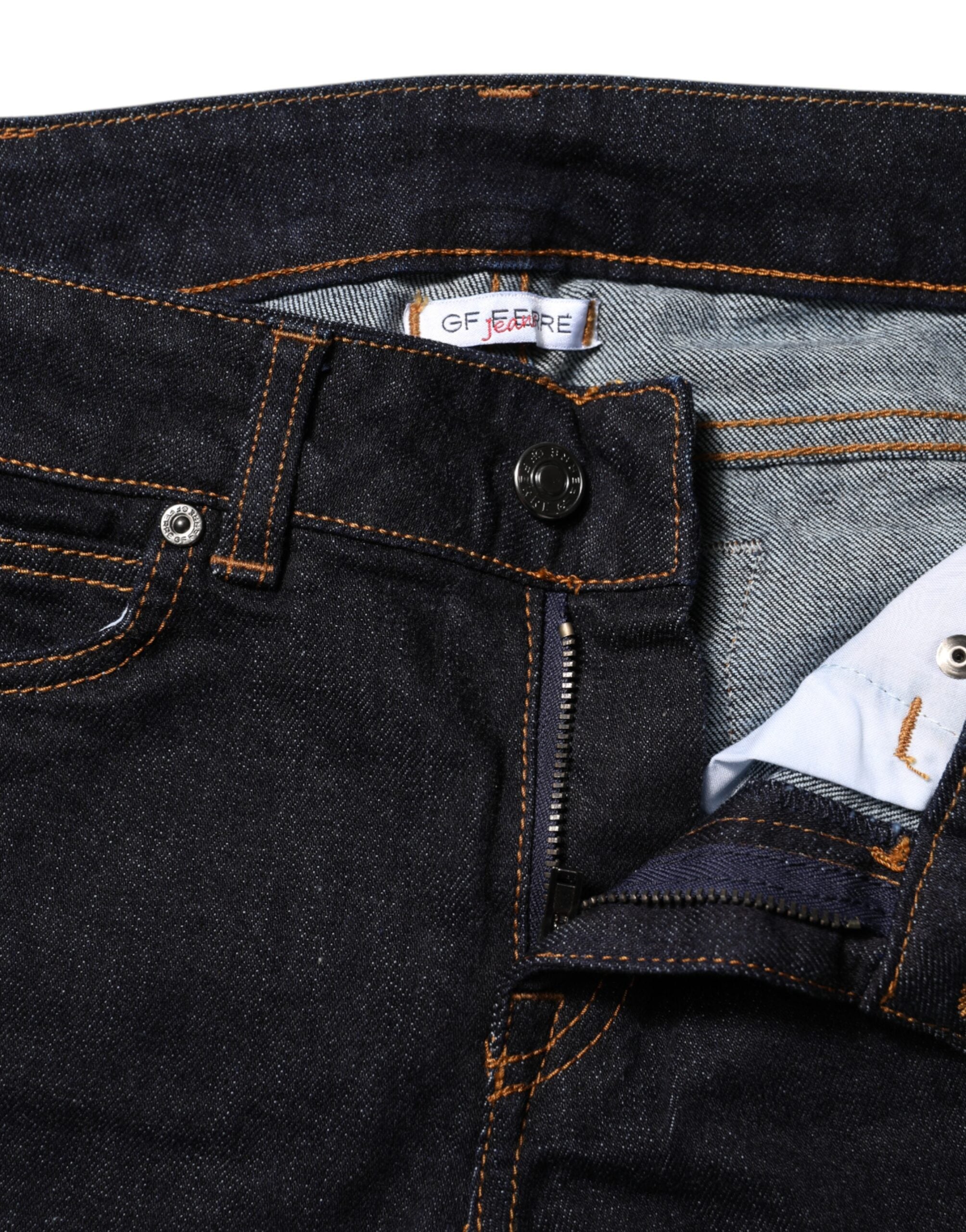 GF Ferre Dark Blue Cotton Mid Waisted Skinny Denim Jeans