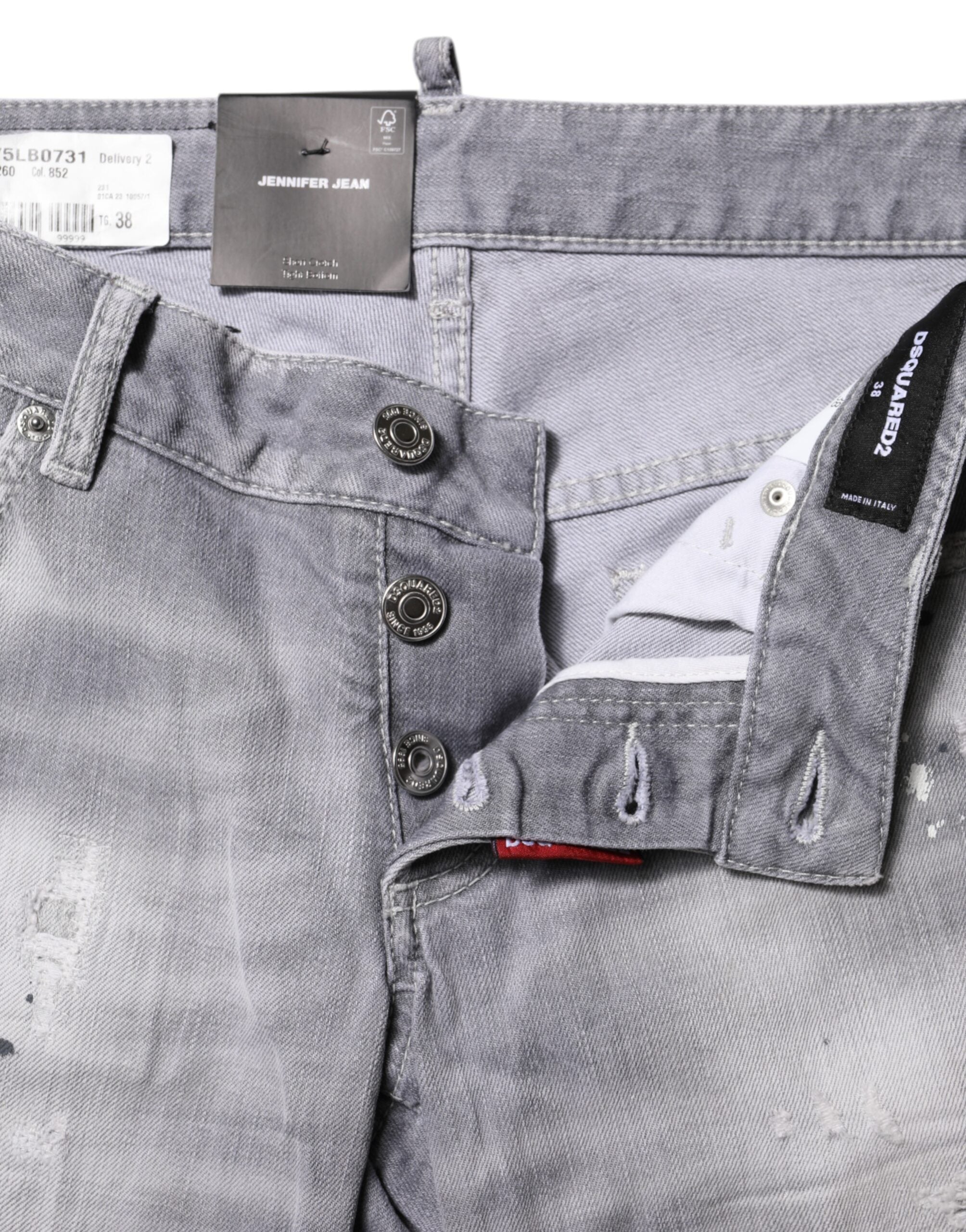 Dsquared² Gray Washed Mid Waist Tapered Denim Jeans