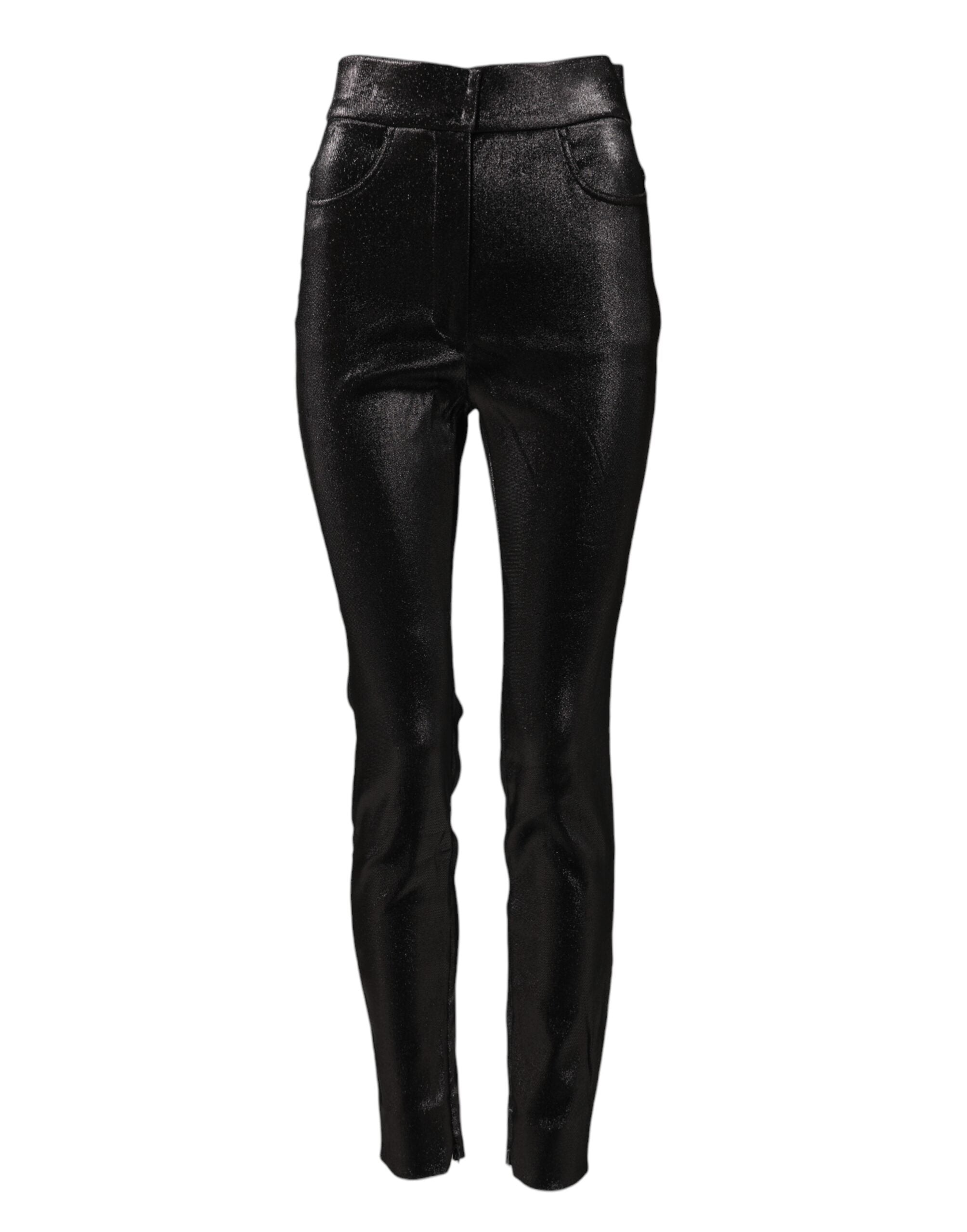 Dolce & Gabbana Black Cotton Stretch Silver Lurex Thread Pants
