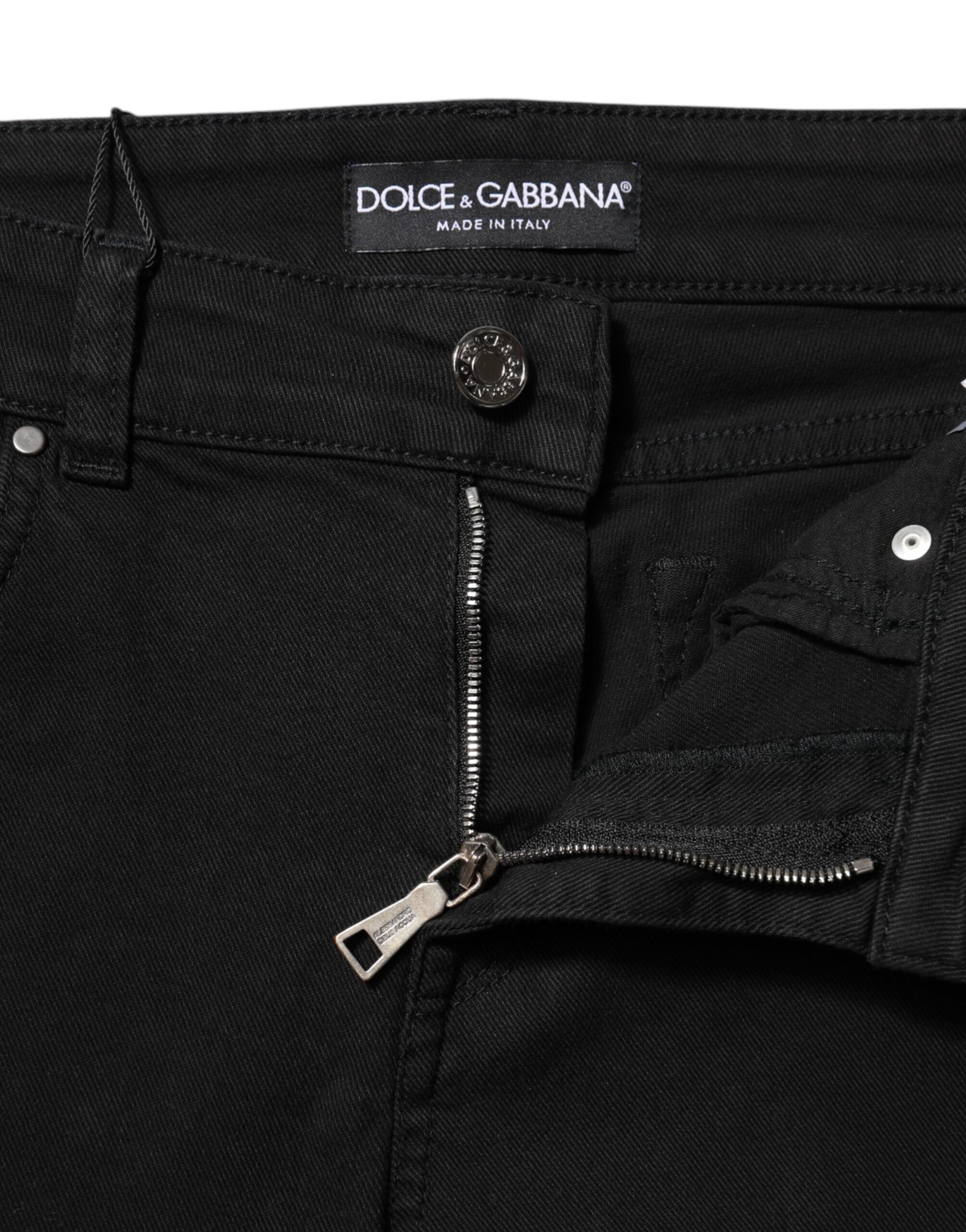 Dolce & Gabbana Black Cotton Logo Skinny Mid Waist Denim Jeans