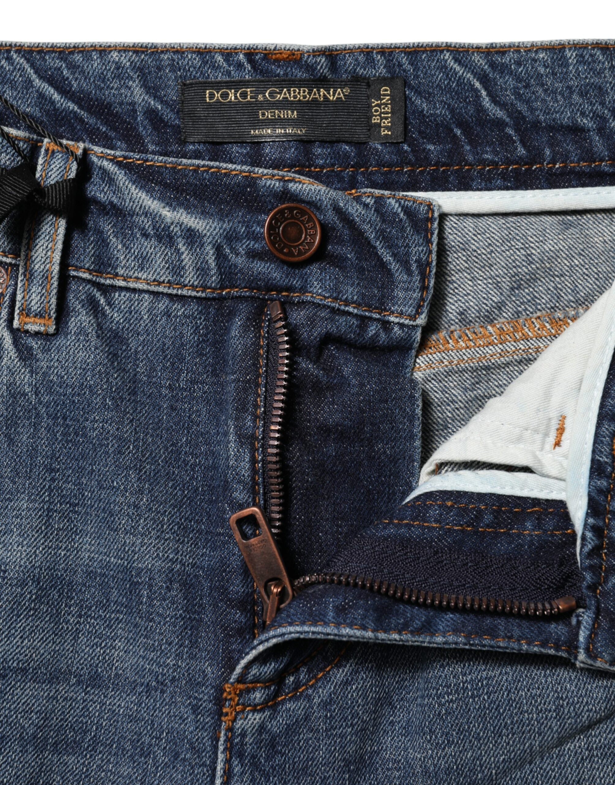 Dolce & Gabbana Blue Cotton Boyfriend Tattered Denim Jeans