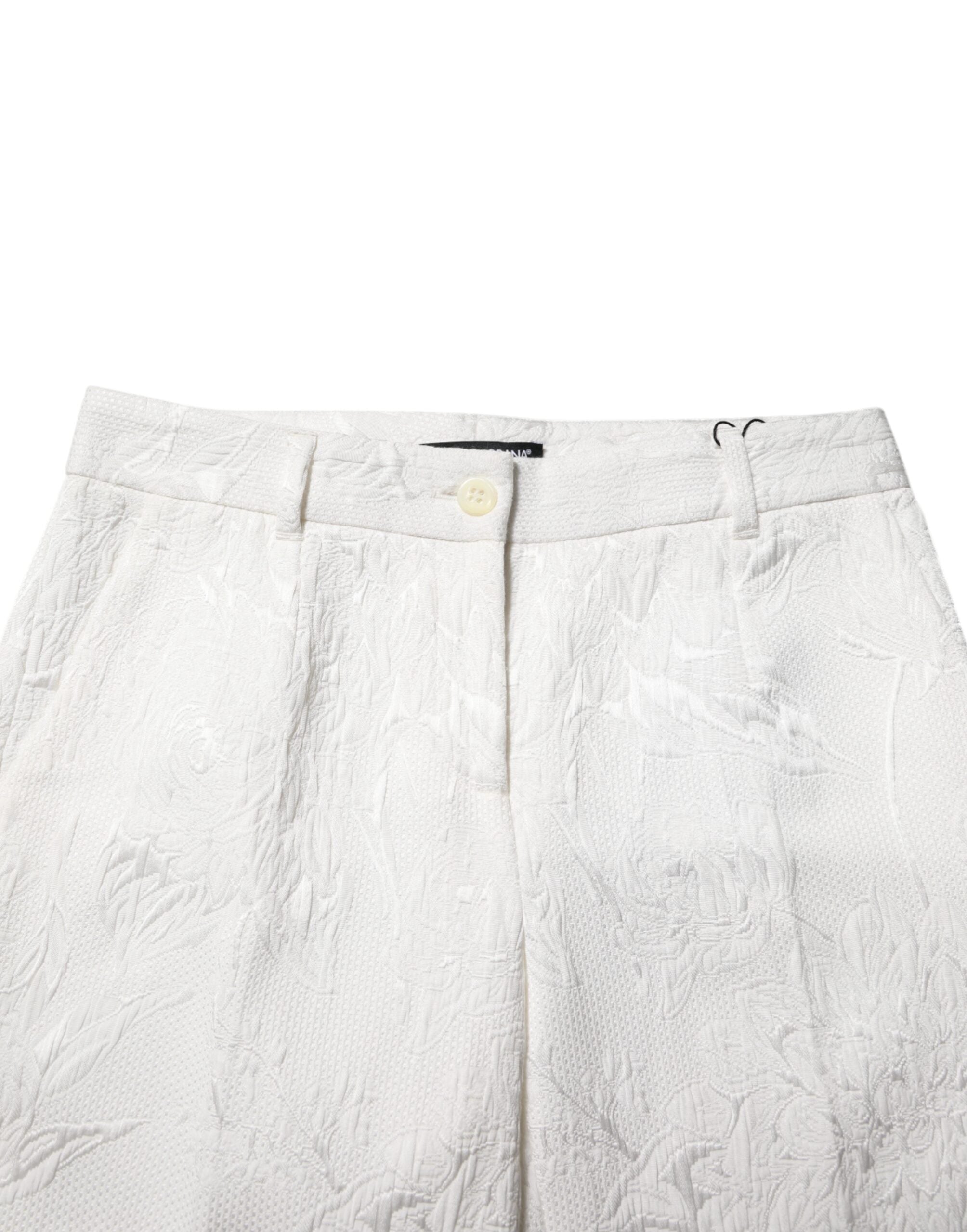 Dolce & Gabbana White Cotton Floral Jacquard Pants