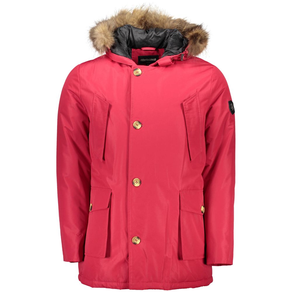 Roberto Cavalli Rote Polyester-Herrenjacke