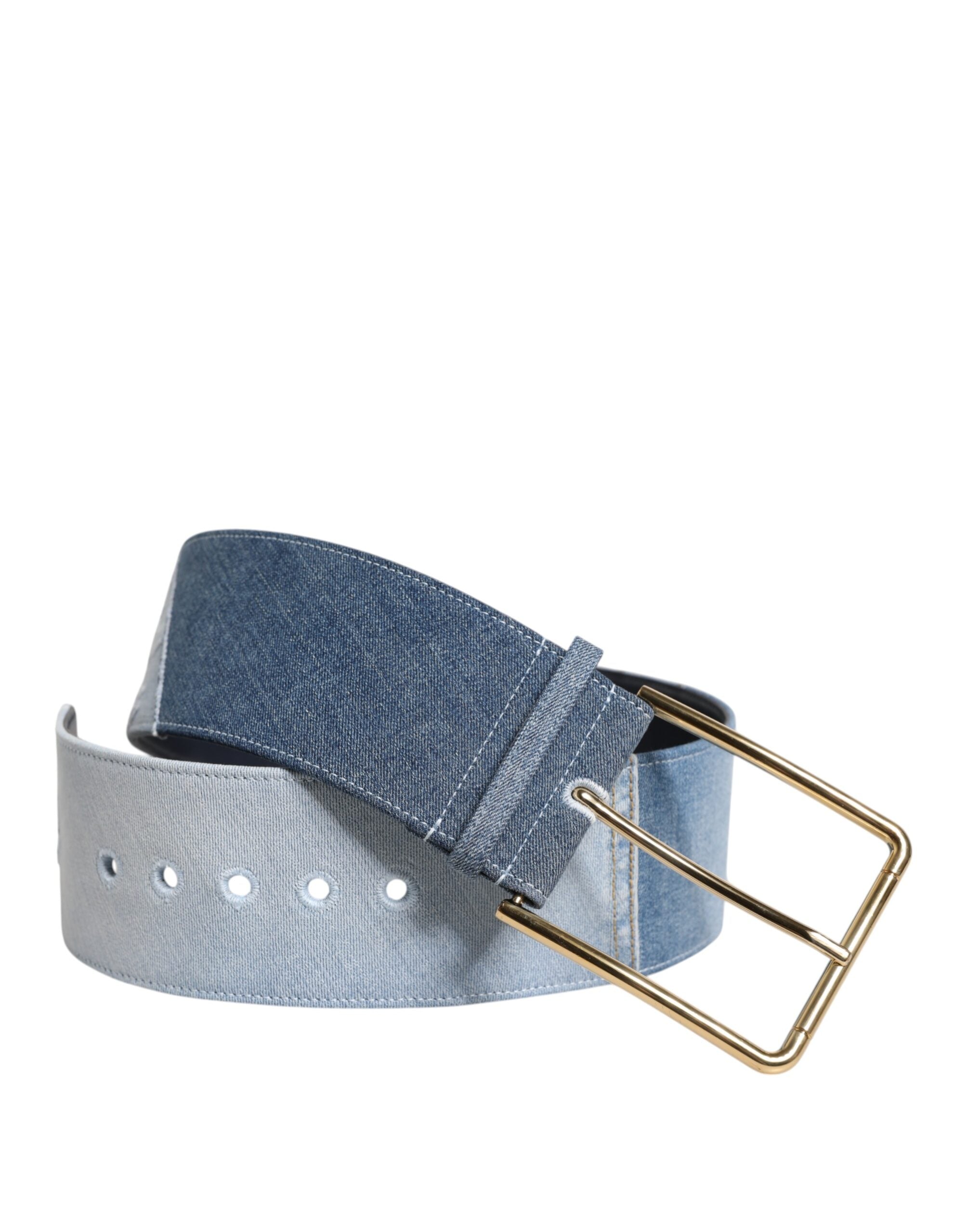 Dolce & Gabbana – Zweifarbiger Gürtel aus blauem Denim mit goldener Metallschnalle
