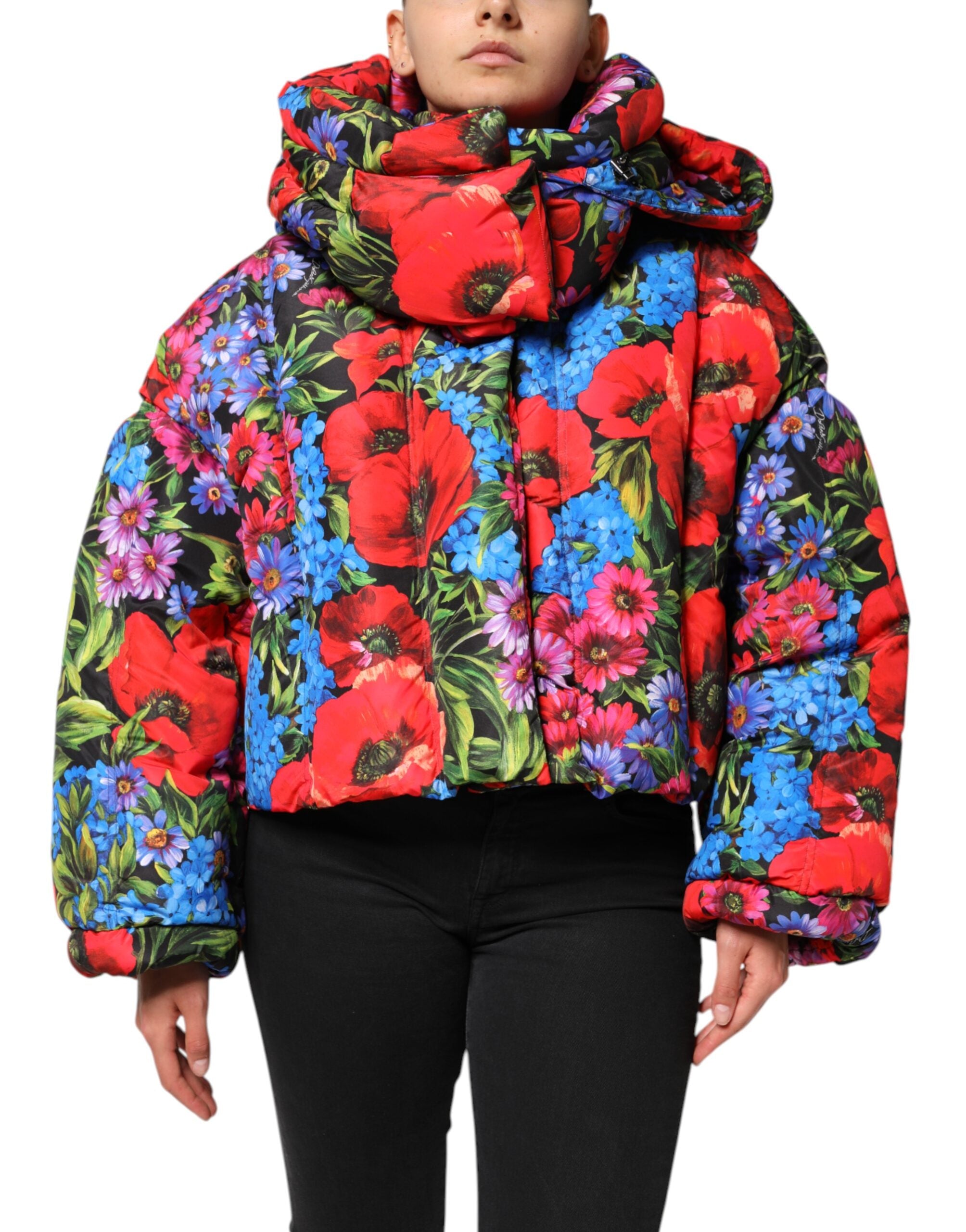 Dolce & Gabbana – Pufferjacke mit Kapuze und mehrfarbigem Blumenmuster